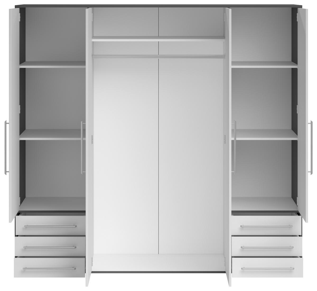 Omara S Klasičnimi Vrati Lyss, Bela, Grafit, 206 Cm - srebrne barve/bela, Moderno, umetna masa/leseni material (206/194/58cm) - Modern Living