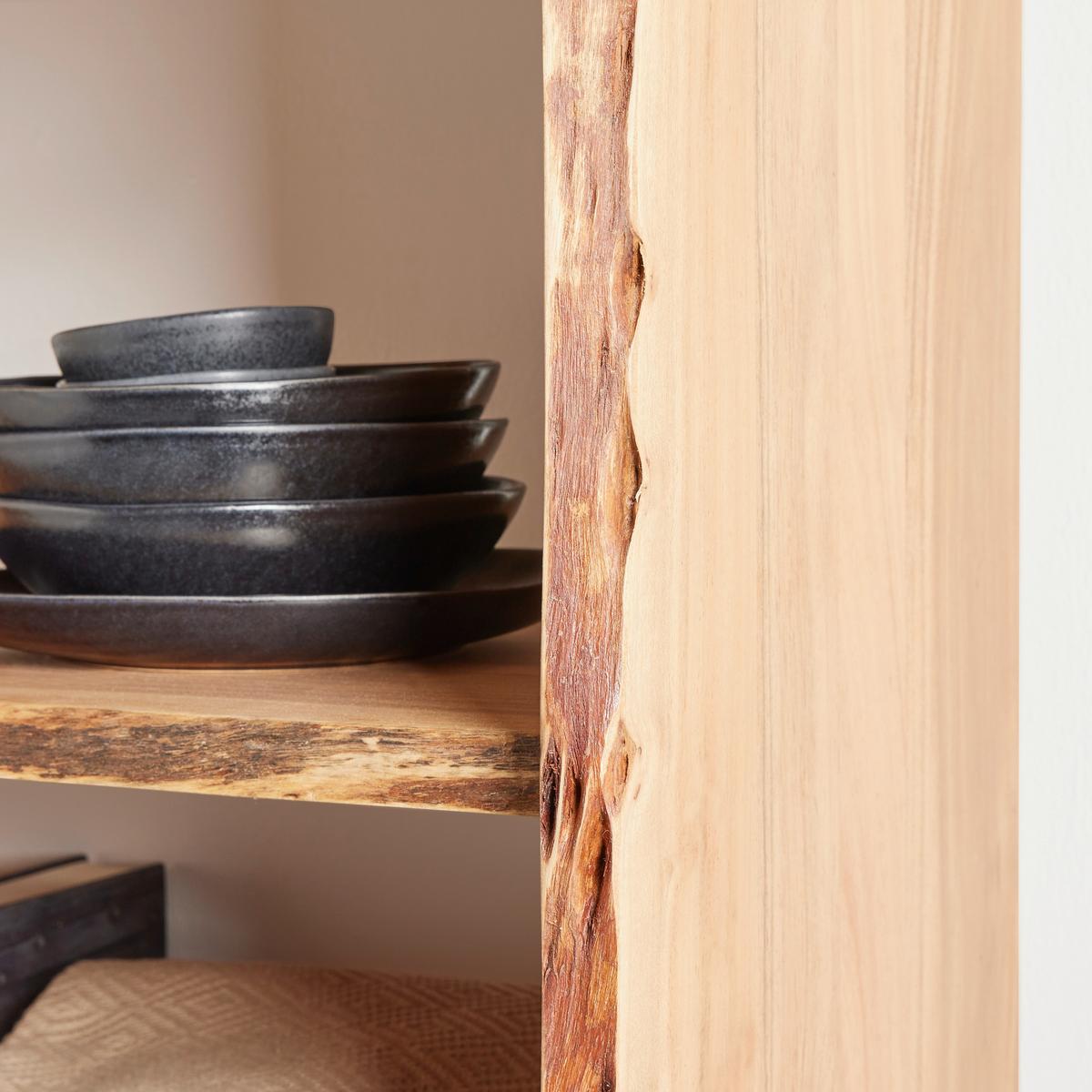 Polc Tömörfa Timber - akácia színű/fekete, Natur, fa/fém (80/190/38cm) - Premium Living