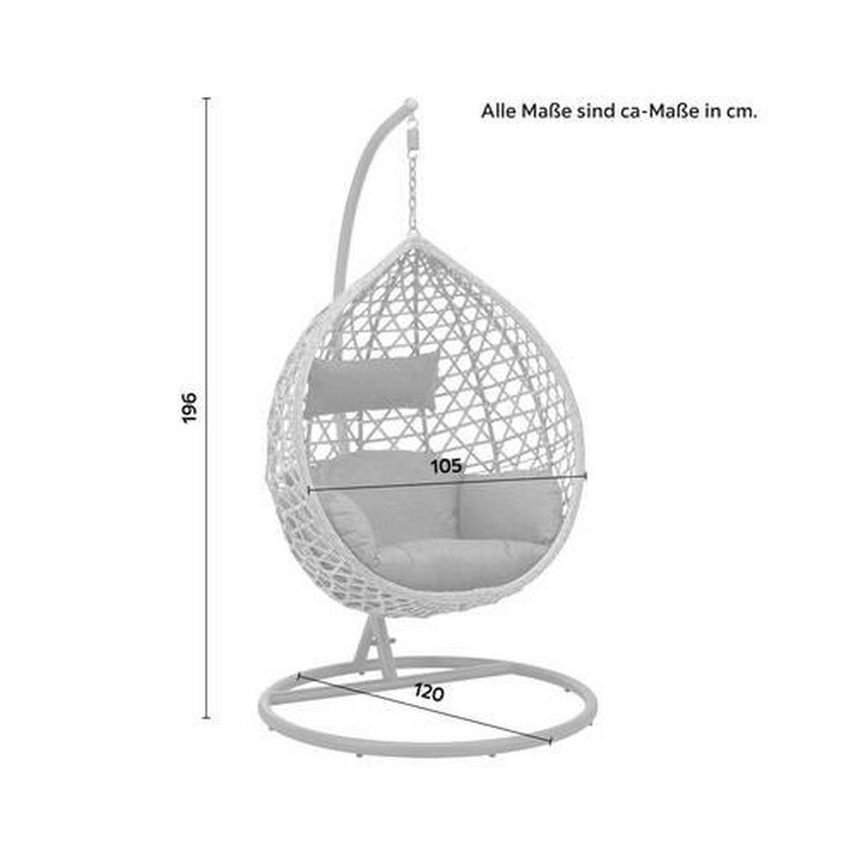 Hängesessel Carmella Grau Metall/Kunststoff/Outdoorstoff - Grau, MODERN, Kunststoff/Textil (105/196/120cm) - Bessagi Garden