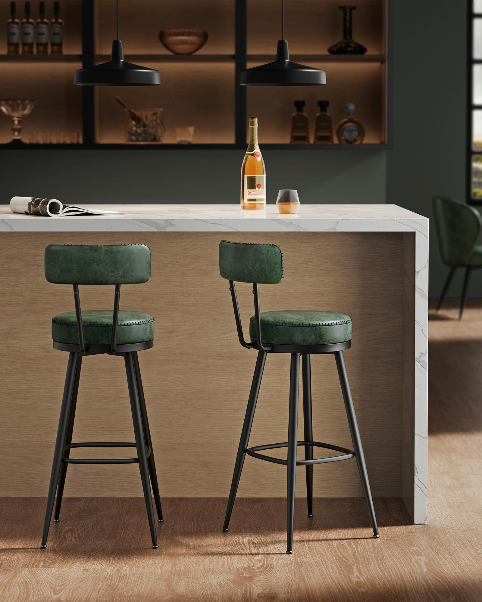 BARHOCKER-SET BAR STOOLS - Dunkelgrün/Schwarz, MODERN, Leder/Holzwerkstoff (56/101,5/56cm) - MID.YOU