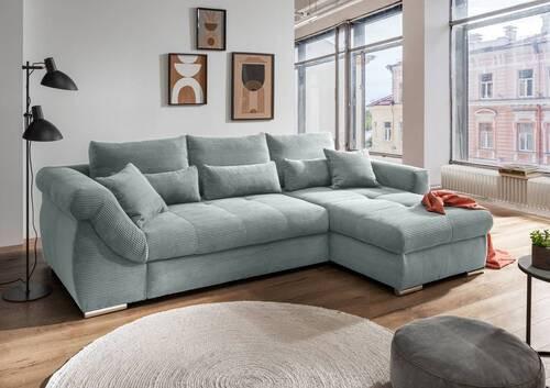 Wohnlandschaft Frederico Hellblau Cord - Chromfarben/Hellblau, MODERN, Holz/Textil (302/188cm) - MID.YOU