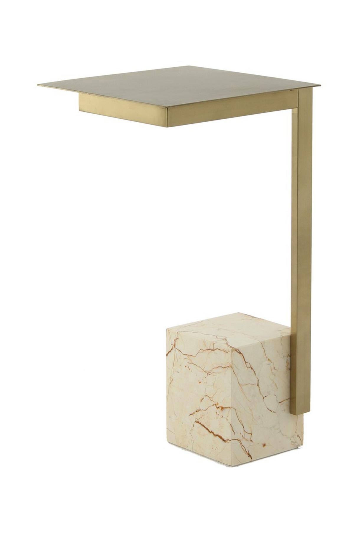 BEISTELLTISCH BEISTELLT OSCAR 200 WEIß - Weiss/Goldfarben, Design, Glas/Stein (30/56/30cm) - Kayoom