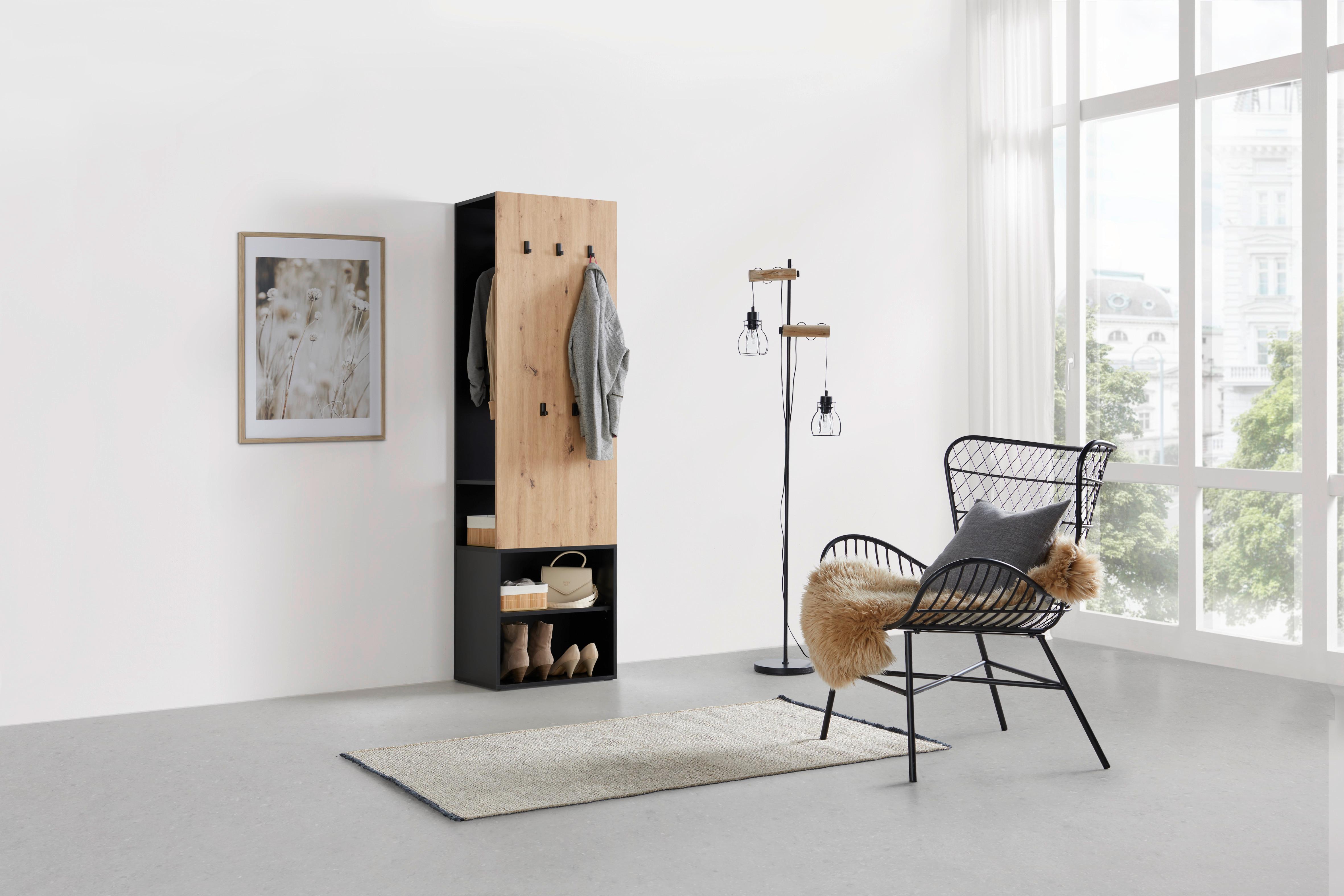 HALLMÖBEL NEXT -EXKLUSIV- - svart/ek Artisan, Modern, trämaterial (55/195/38cm) - Mömax