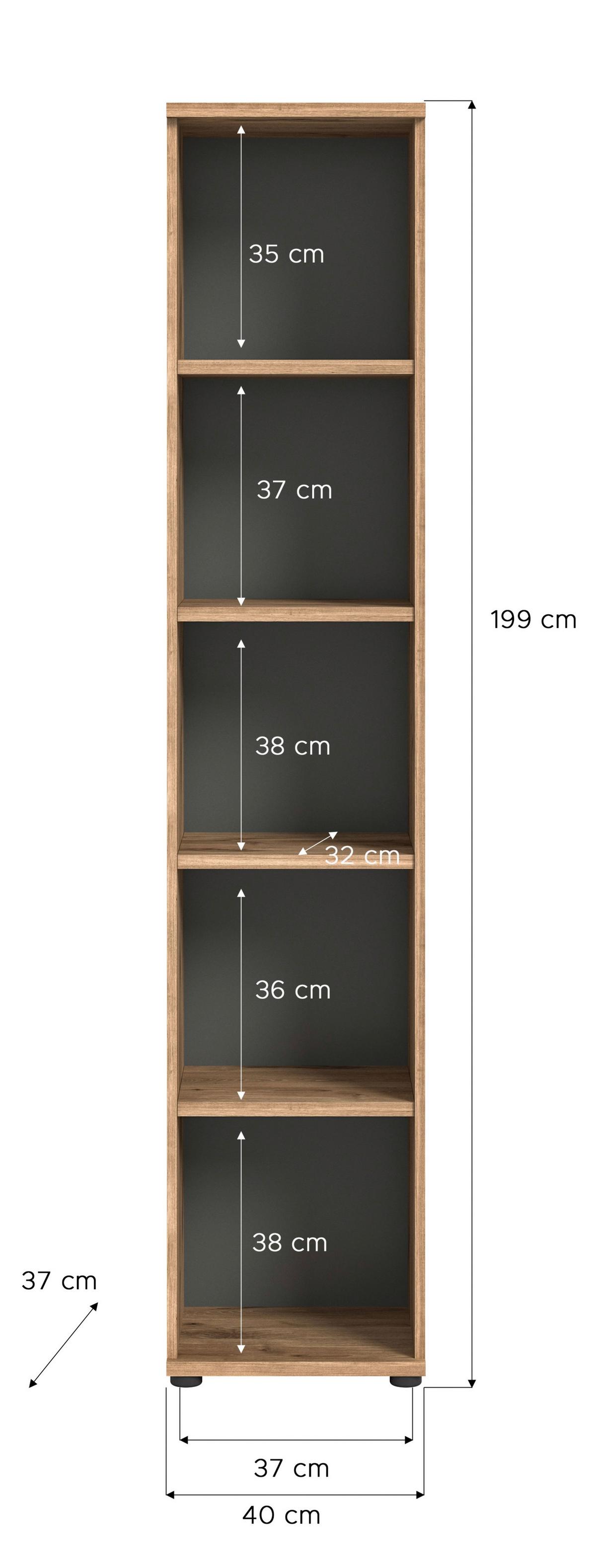 Regal Mason ca.  40x199 cm Eiche/Grau - Eichefarben/Schwarz, Holzwerkstoff/Kunststoff (40/199/37cm) - MID.YOU
