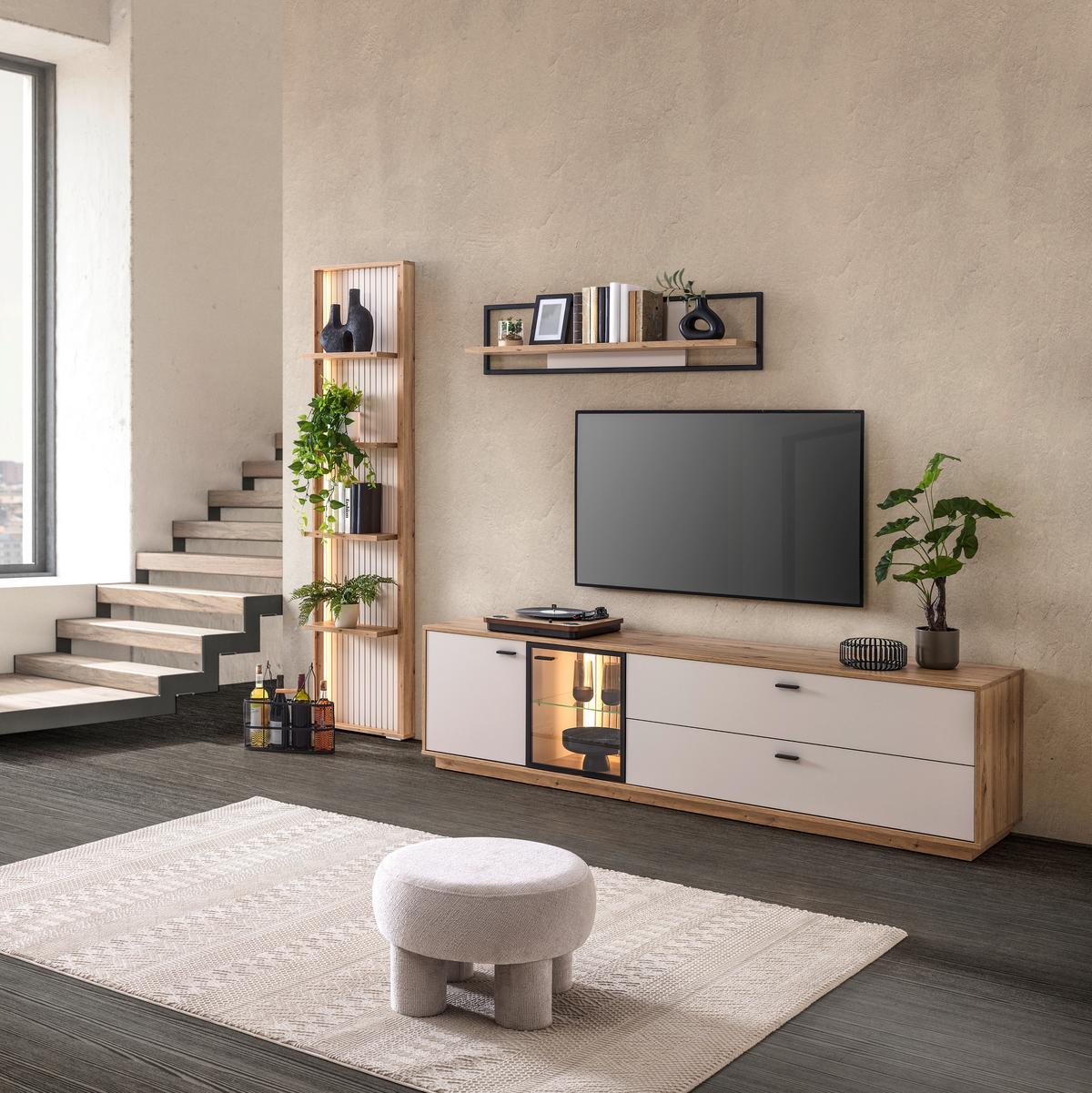 Highboard Cremona Kaschmir/Eiche Artisan - Kaschmir/Schwarz, MODERN, Glas/Holzwerkstoff (100,3/161,7/38cm) - Premium Living