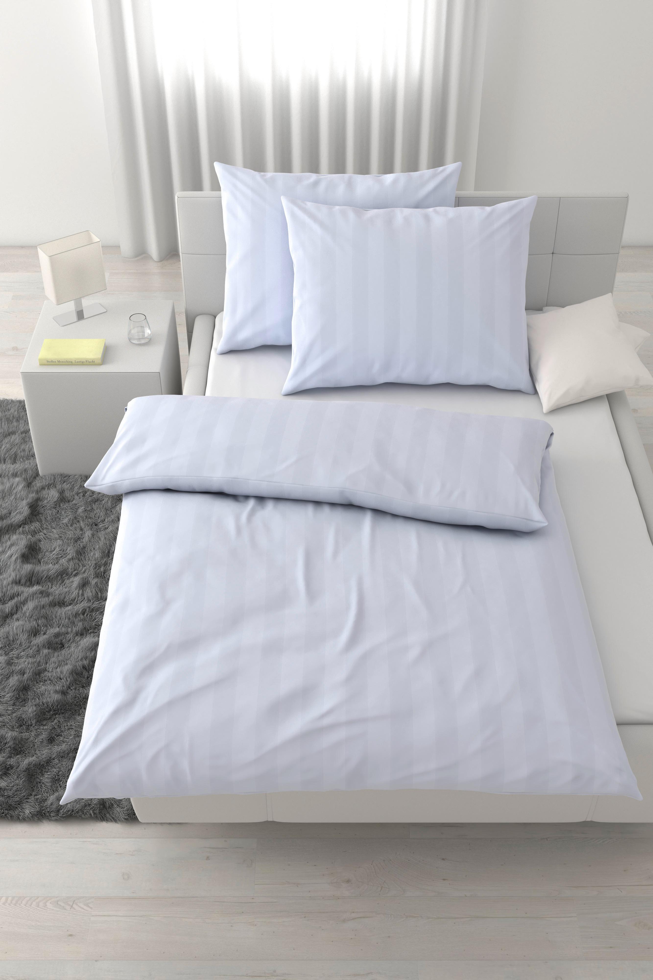 Lenjerie de pat, Xenia Streif 2x50x70/200x220 cm - alb, Modern, textil (200/220cm) - Premium Living