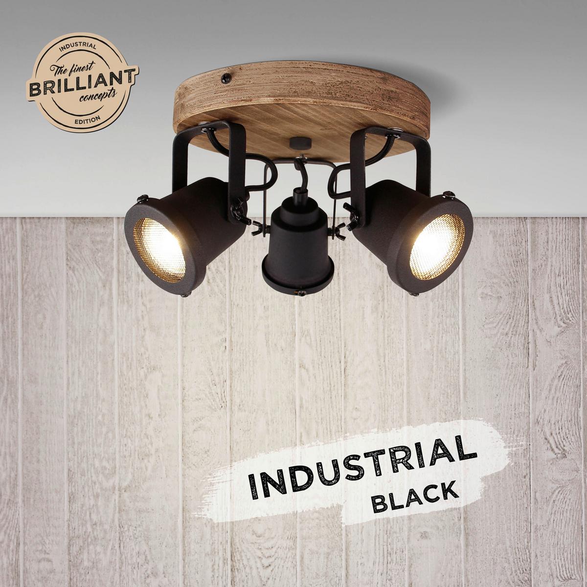 Deckenstrahler Inge Braun/Schwarz max. 6 Watt - Schwarz/Braun, KONVENTIONELL, Holz/Metall (26/13cm) - Brilliant