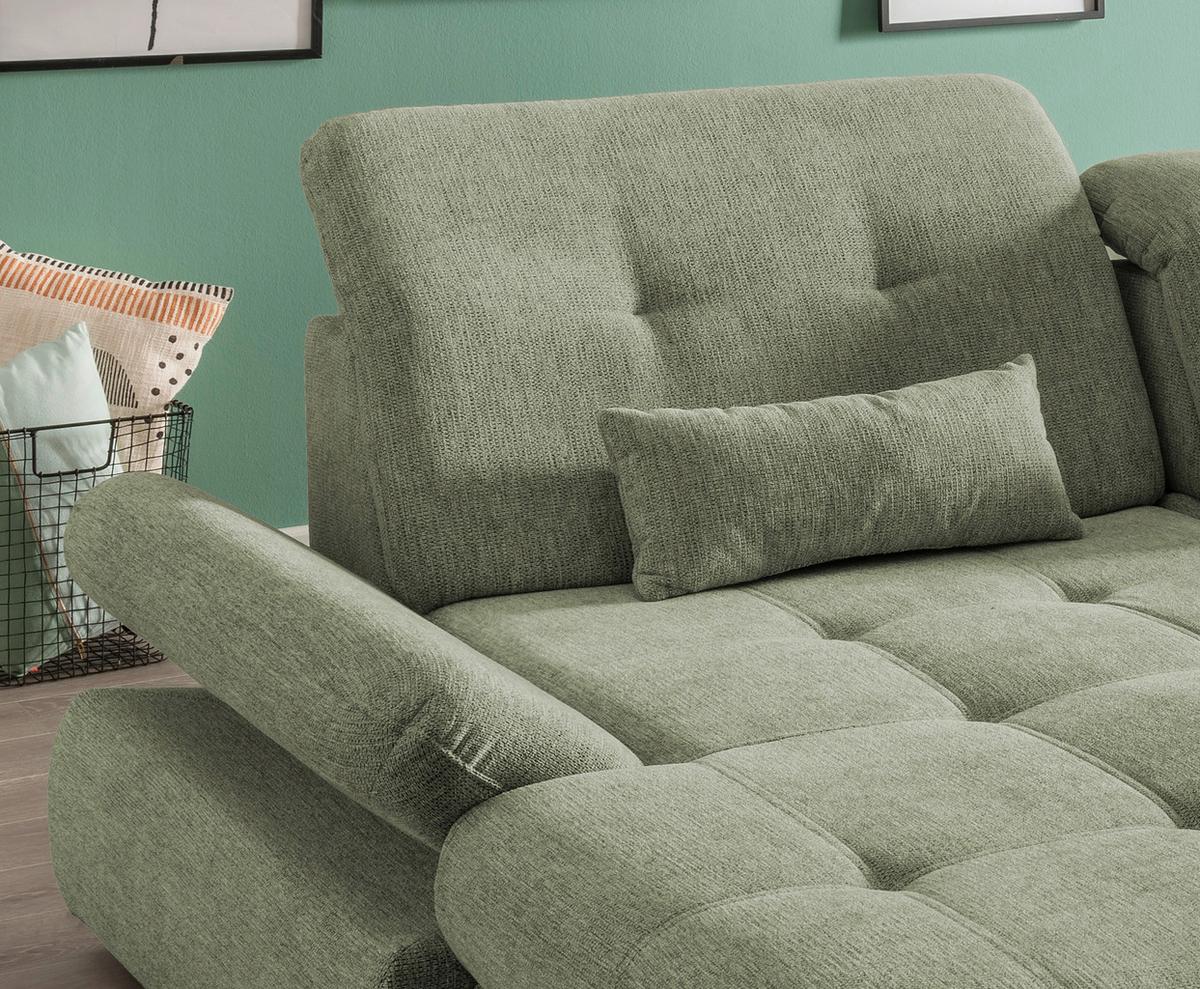 Wohnlandschaft Dalida Grün Chenille - Chromfarben/Grün, Design, Textil/Metall (196/300cm) - Livetastic