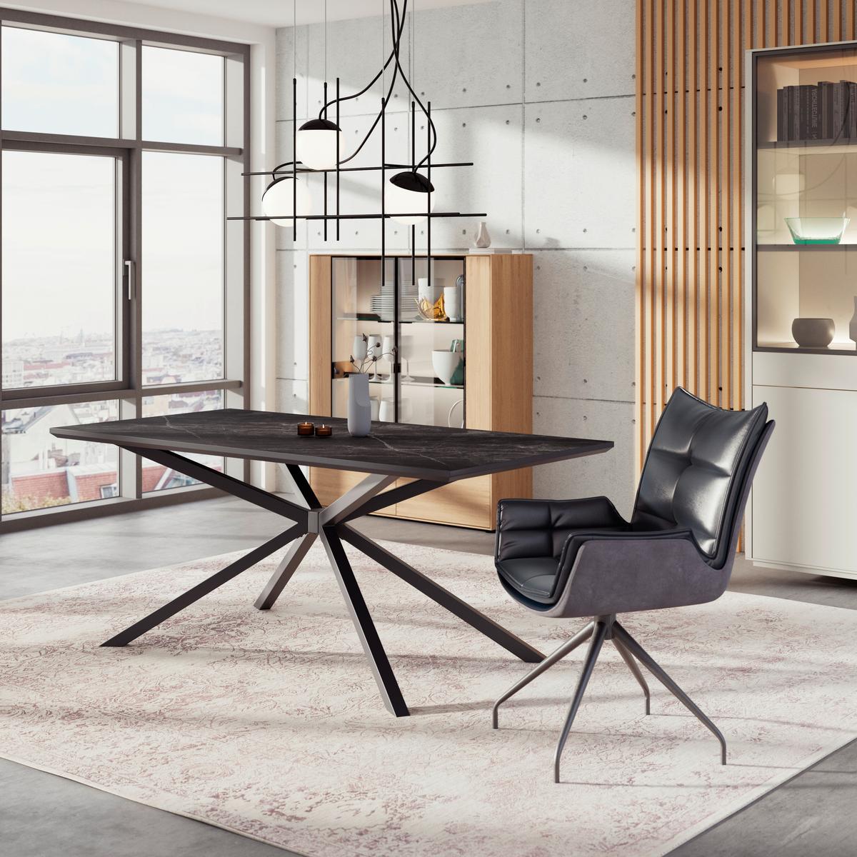Jedilna Miza James, Temno Siva, 180x90 - temno siva/črna, Trend, kovina/leseni material (180/76/90cm)
