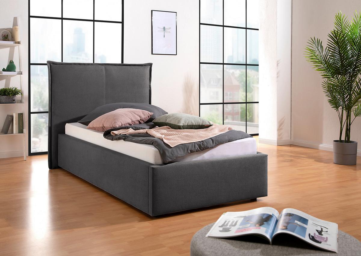 Polsterbett Stacey Anthrazit ca. 100x200 cm - Anthrazit/Schwarz, MODERN, Kunststoff/Textil (100/200cm) - Livetastic