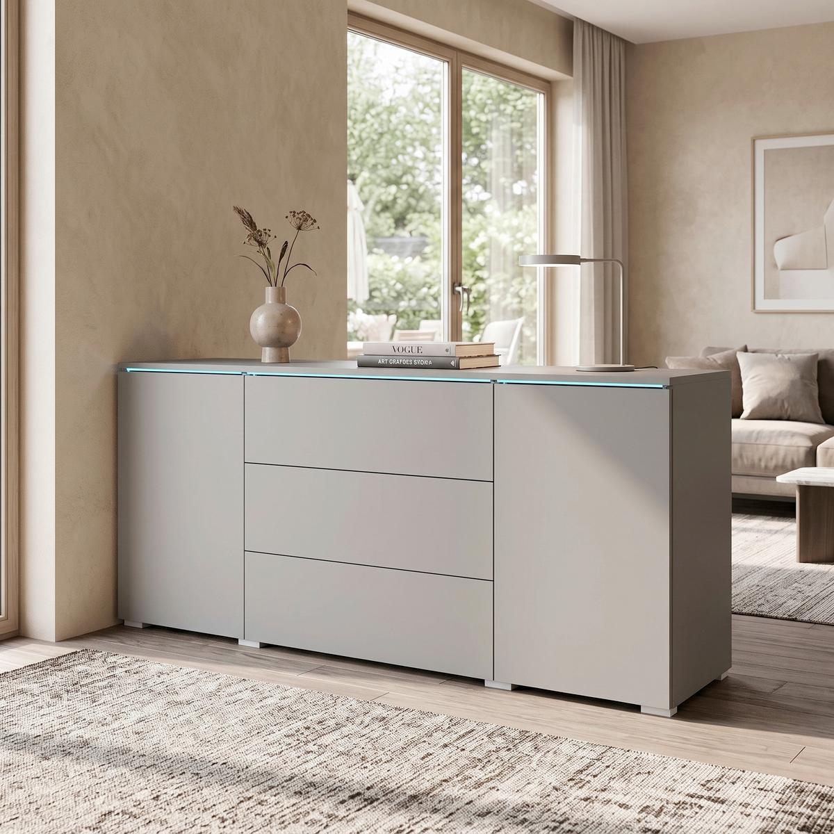 Tálalószekrény Vera 150 - szürke, Trend, műanyag/faalapú anyag (150/67,9/39,5cm) - P & B