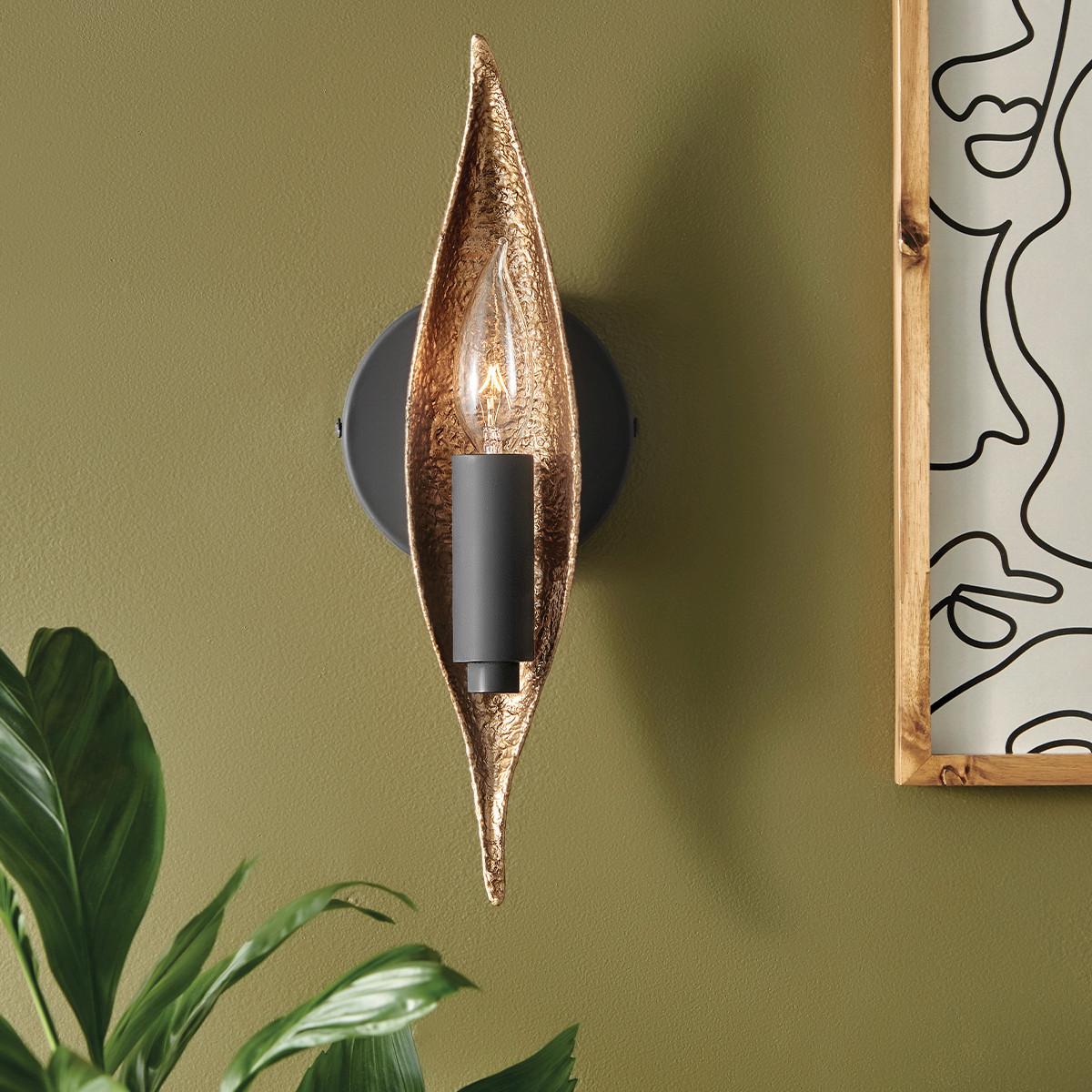 Zidna Svjetiljka Willow - zlatne boje/crna, Design, staklo/metal (11,4/7,9/33cm) - Elstead Lighting