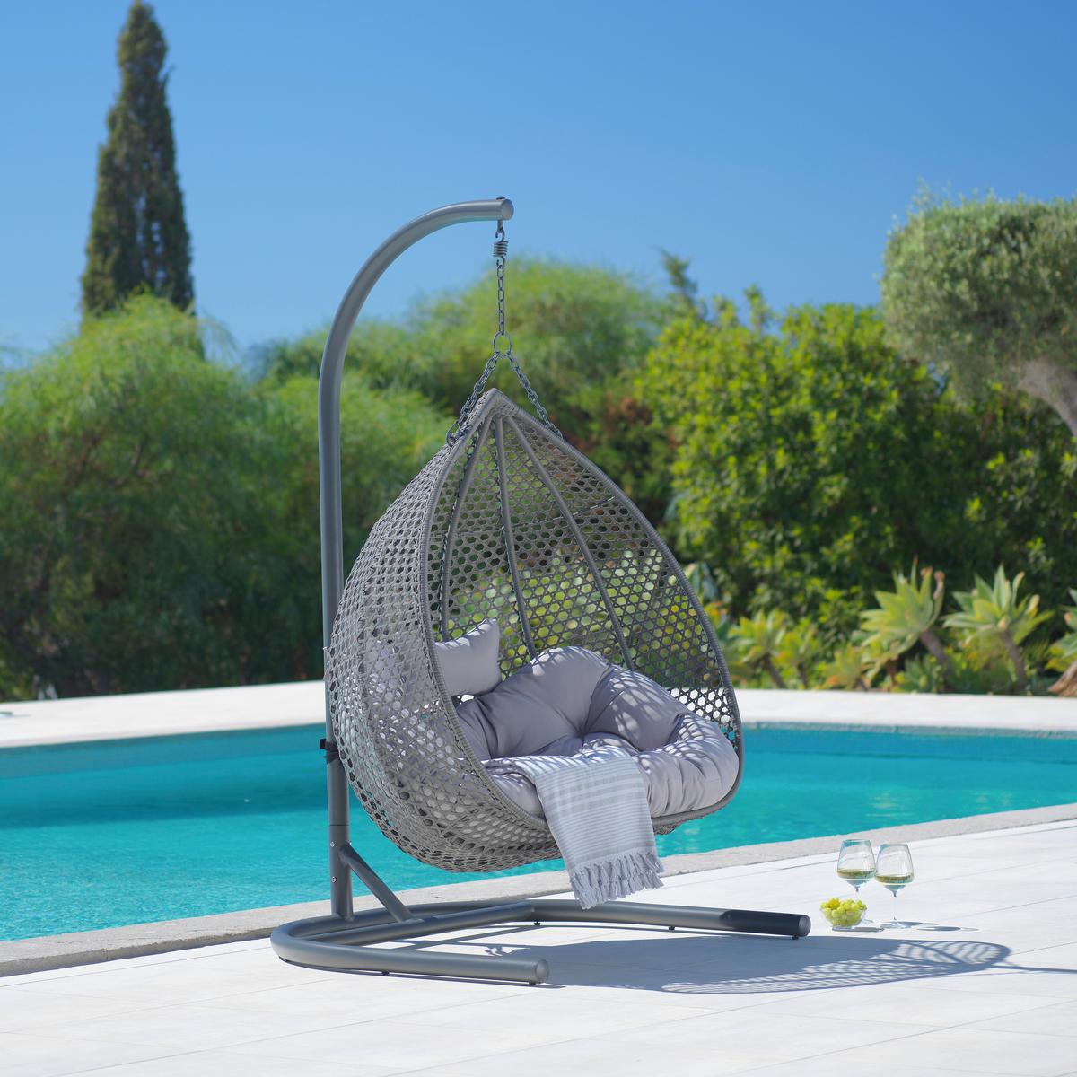 Fotoliu suspendat Bari - gri deschis/gri, Modern, plastic/metal (130/201/116cm) - Bessagi Garden