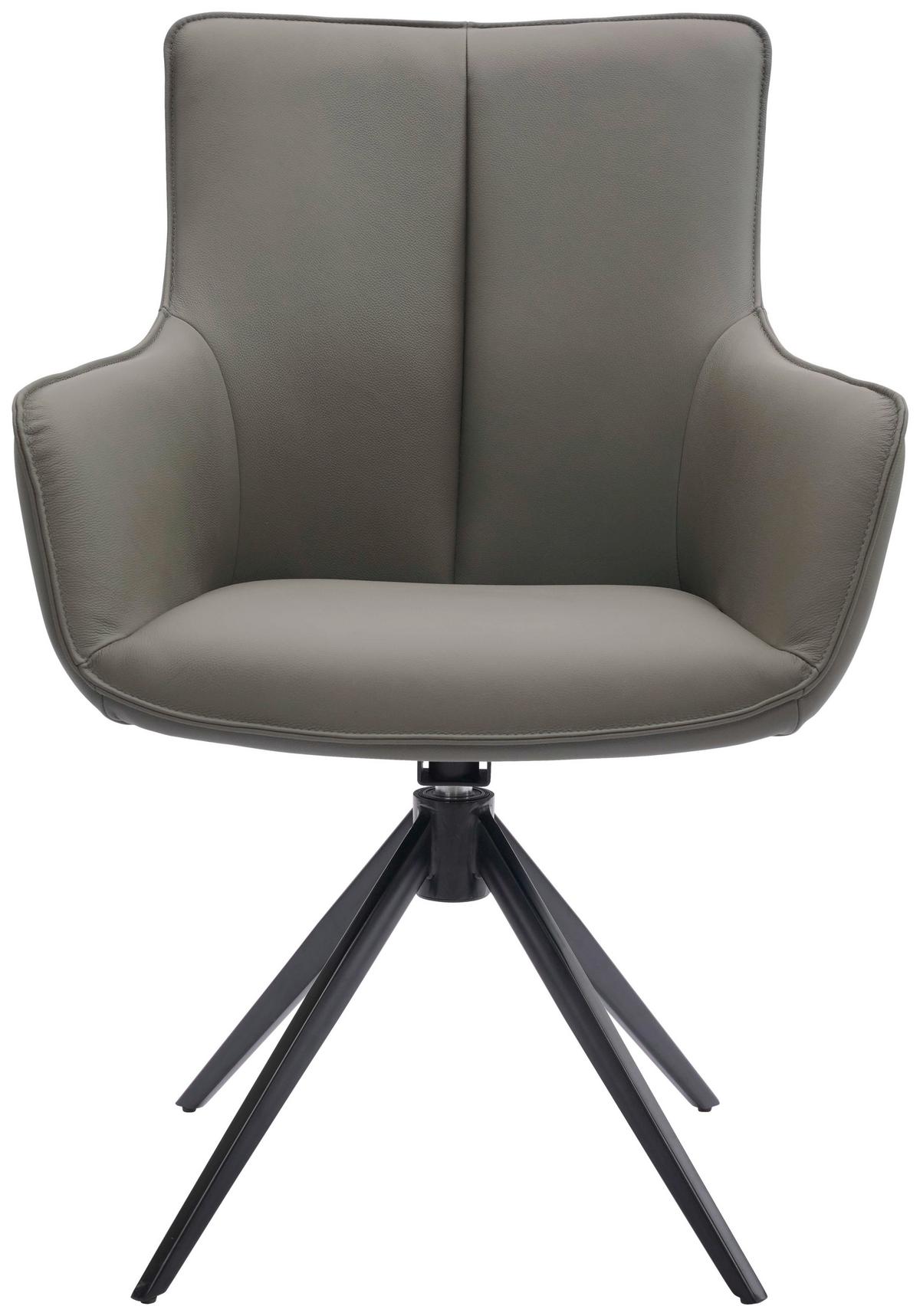 KRZESŁO Z PODŁOKIETNIKAMI YUKI - czarny/szary, Design, skóra/metal (64/87/60cm) - Novel