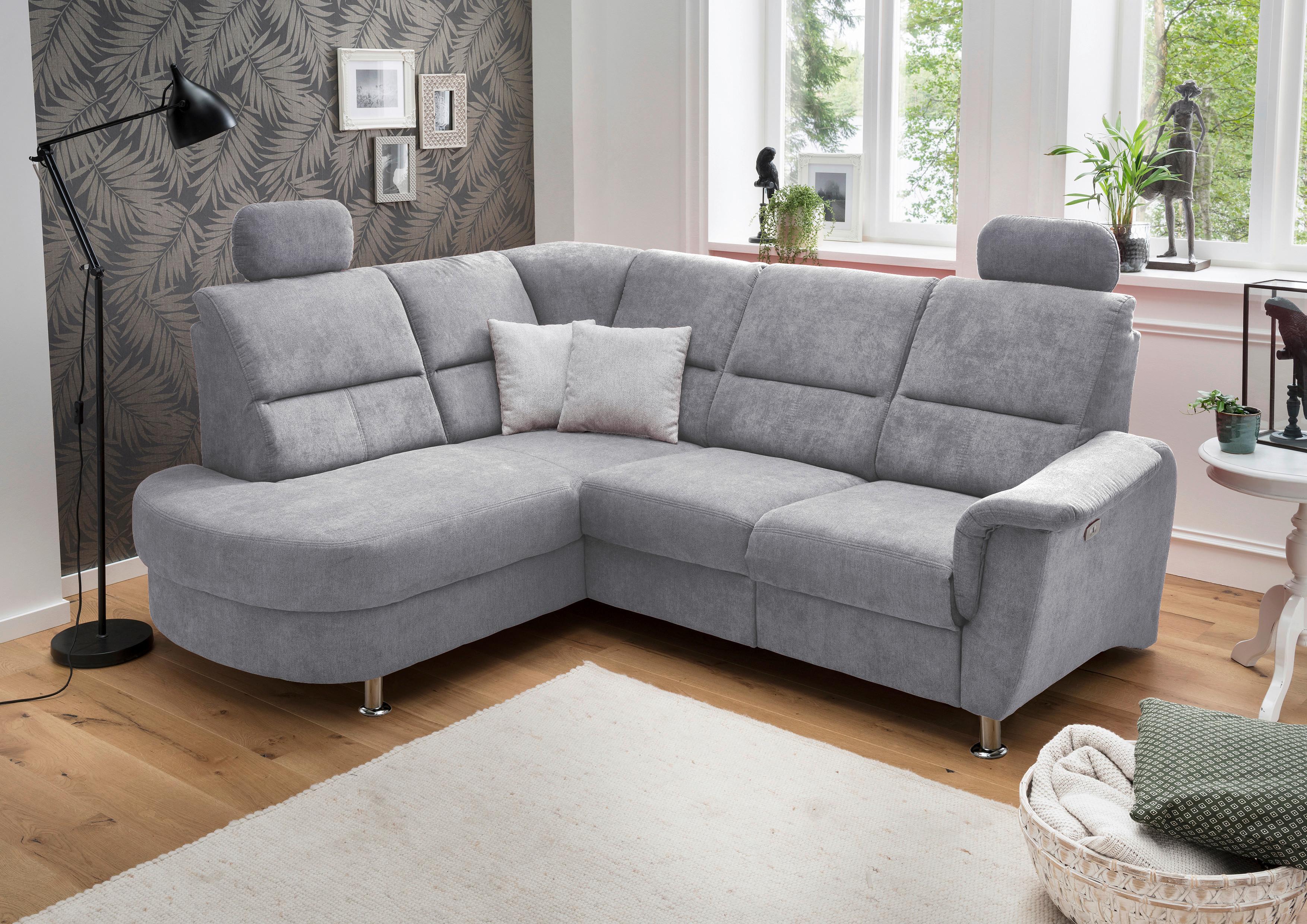 Wohnlandschaft Parole Grau Mikrofaser - Chromfarben/Grau, KONVENTIONELL, Textil/Metall (184/231cm) - Livetastic