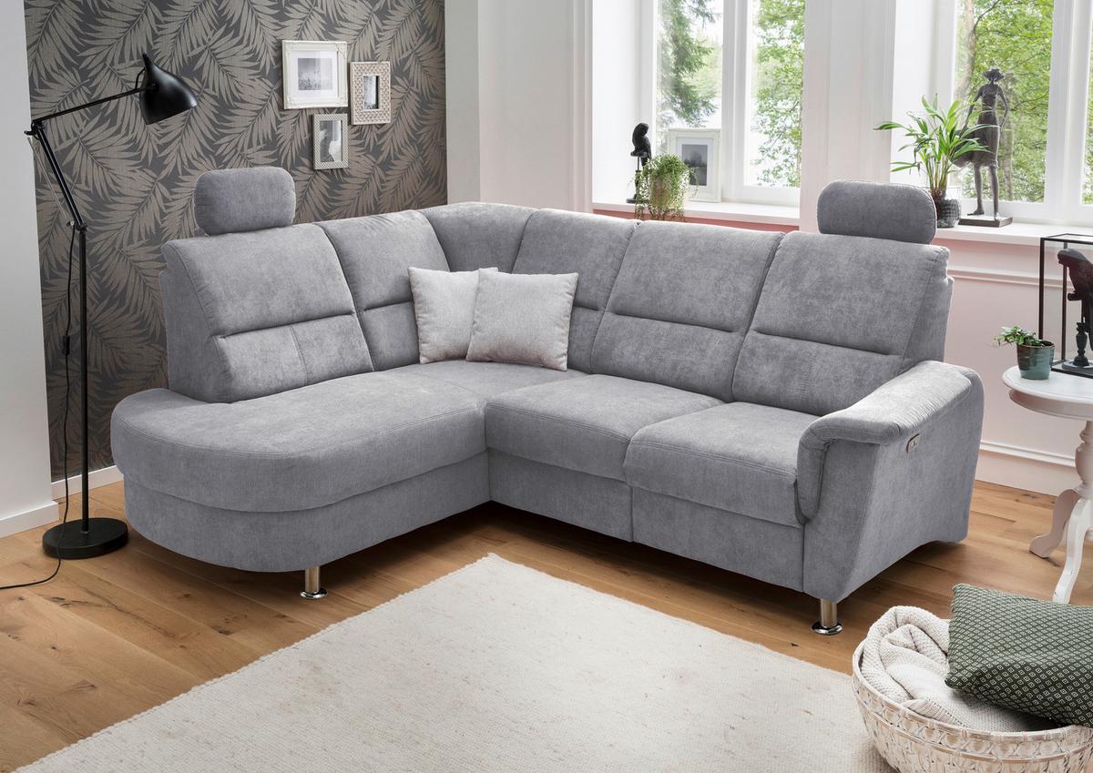 Wohnlandschaft Parole Grau Mikrofaser - Chromfarben/Grau, KONVENTIONELL, Textil/Metall (184/231cm) - Livetastic