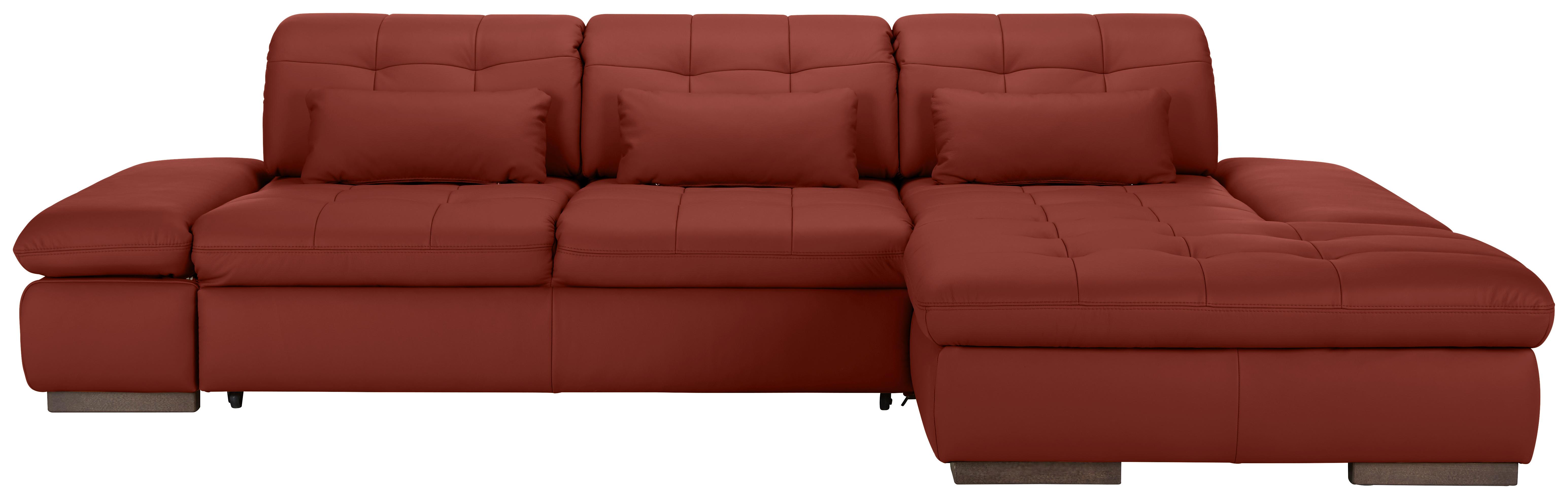 Wohnlandschaft Sanfino Leder Weinrot - Chromfarben/Weinrot, KONVENTIONELL, Leder/Metall (305/79-96/199cm) - Premium Living