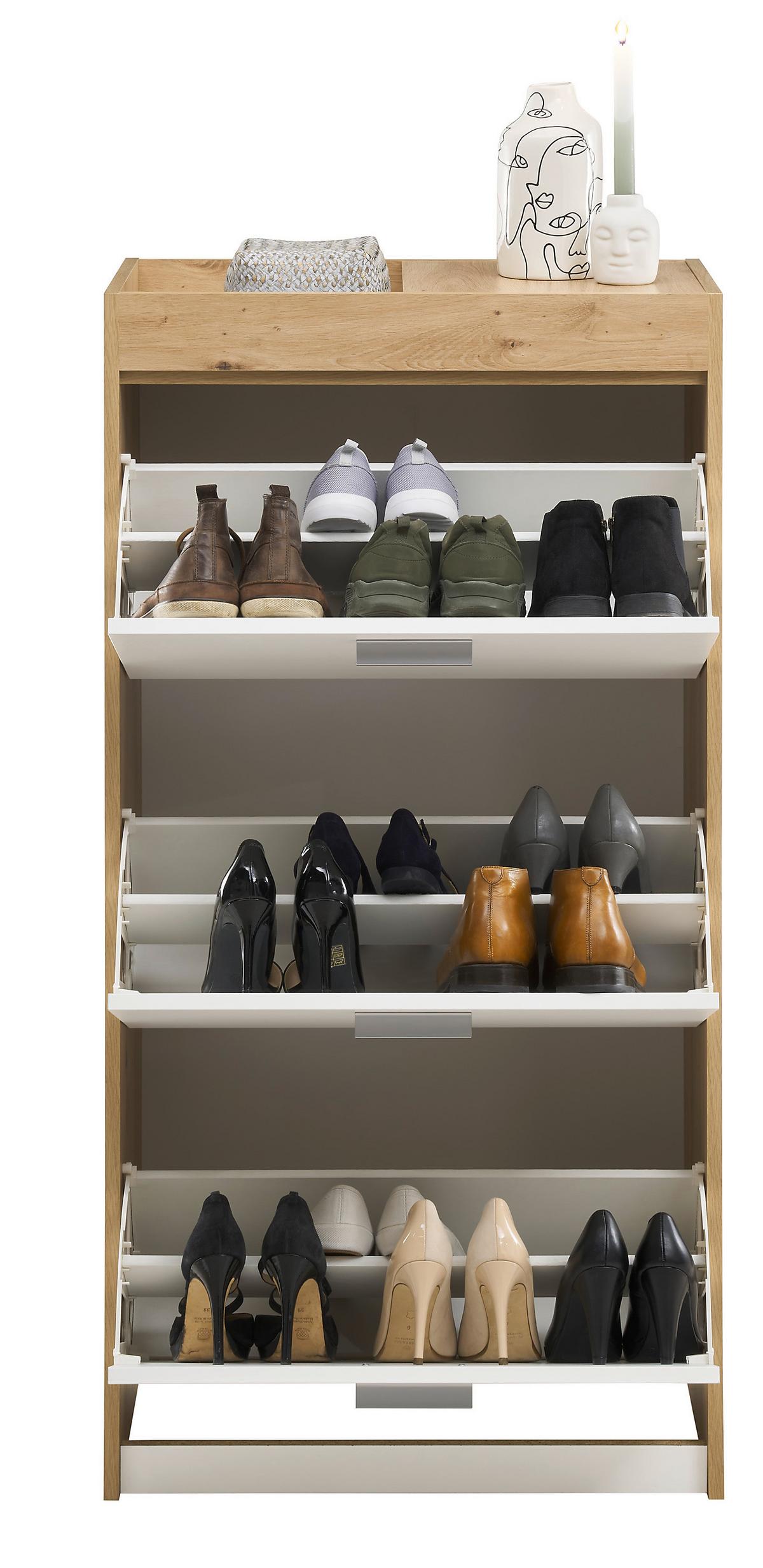meuble à chaussures abattant in Weiss/Eiche Artisan - Weiss/Silberfarben, Modern, Holzwerkstoff/Kunststoff (64/126/38cm) - Mömax