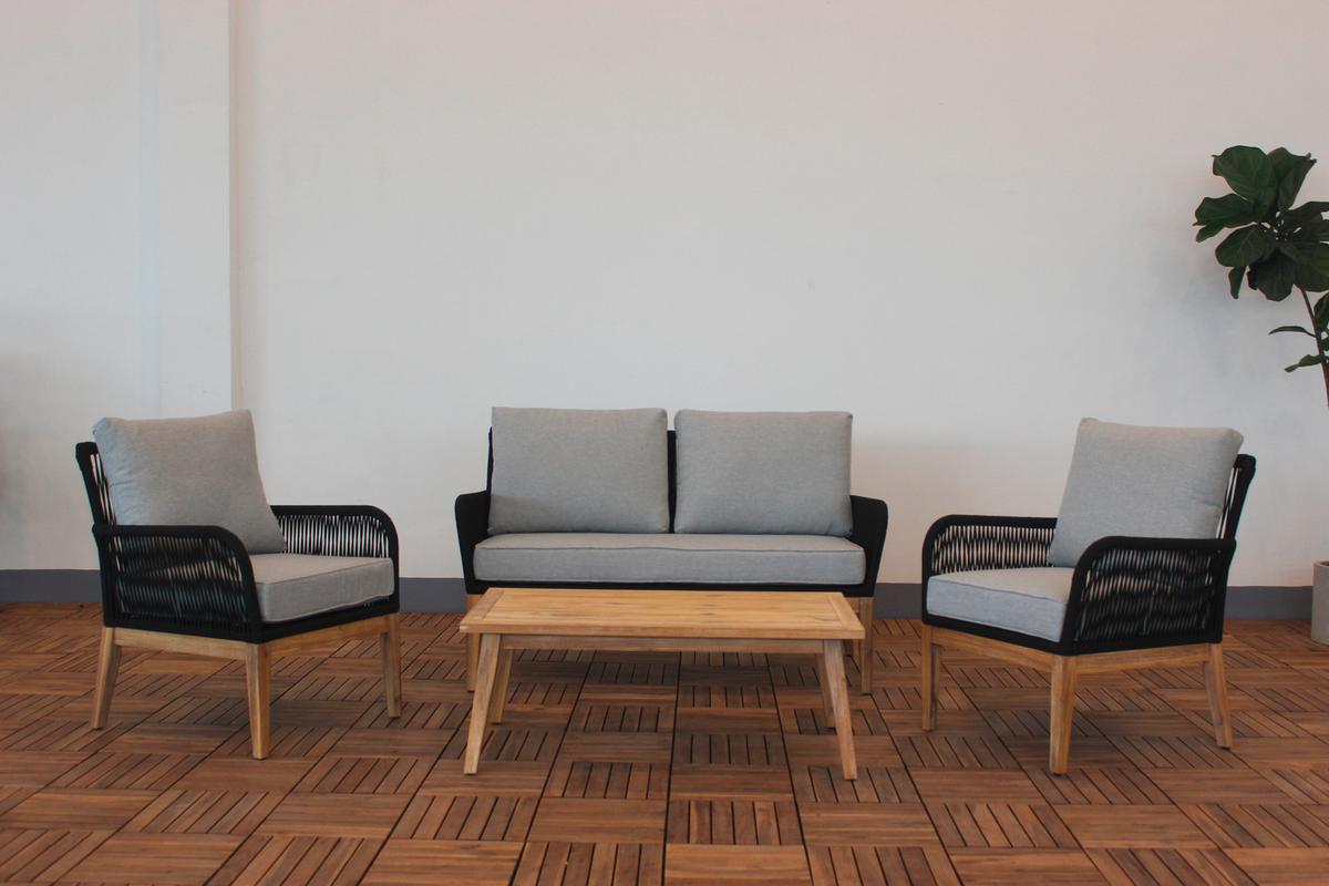Lounge Garnitura Acamp, 4-Delni Set, Siva - barva tikovine/antracit, Basics, tekstil/les (135/90/73cm) - Acamp