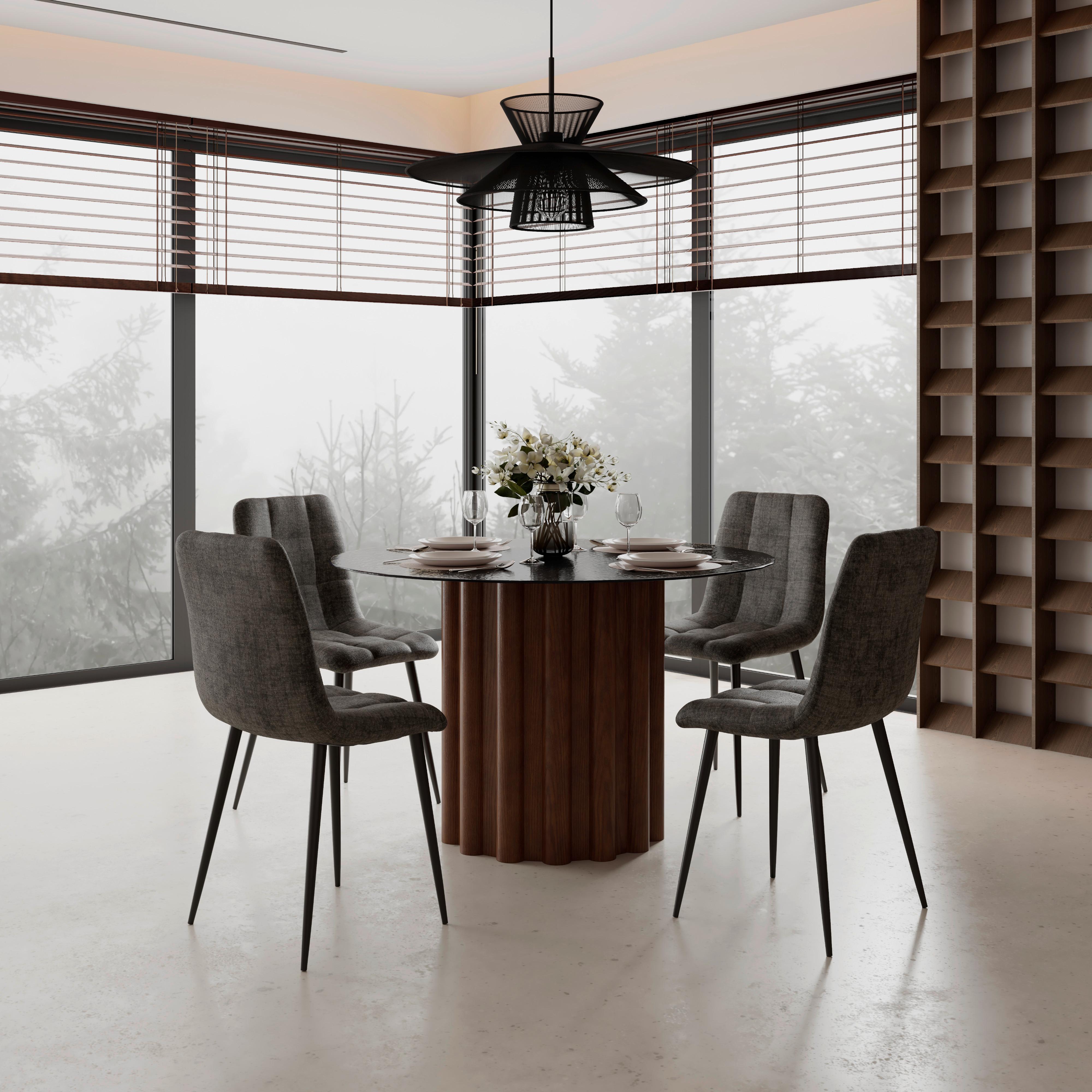 Jedilna Miza Zelia, Rjava, Ø 120cm - barva oreha/rjava, Moderno, steklo/leseni material (120/75/120cm) - Bessagi Home