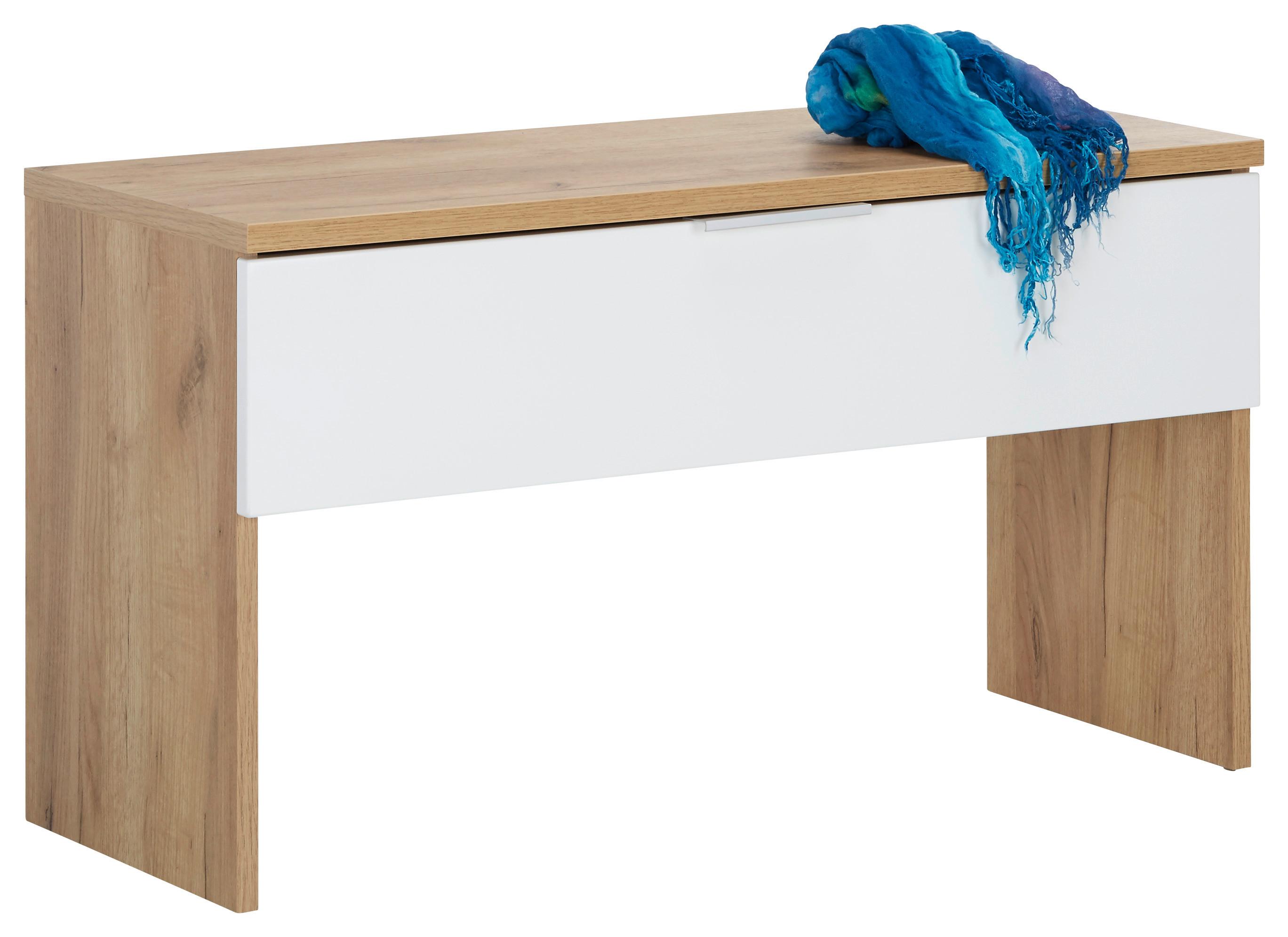 Garderobenbank Weiß/Eichefarben - Eichefarben/Alufarben, MODERN, Holzwerkstoff/Metall (92/51/38cm)