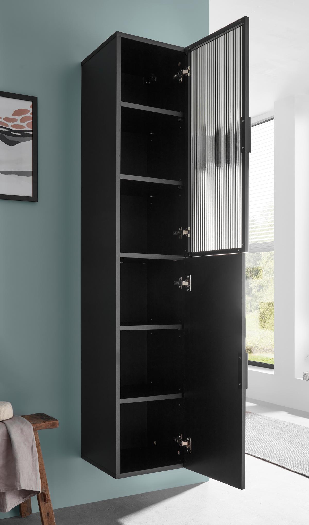 Magasszekrény Diosa - fekete, Konventionell, faalapú anyag/üveg (33/170/35cm) - home24