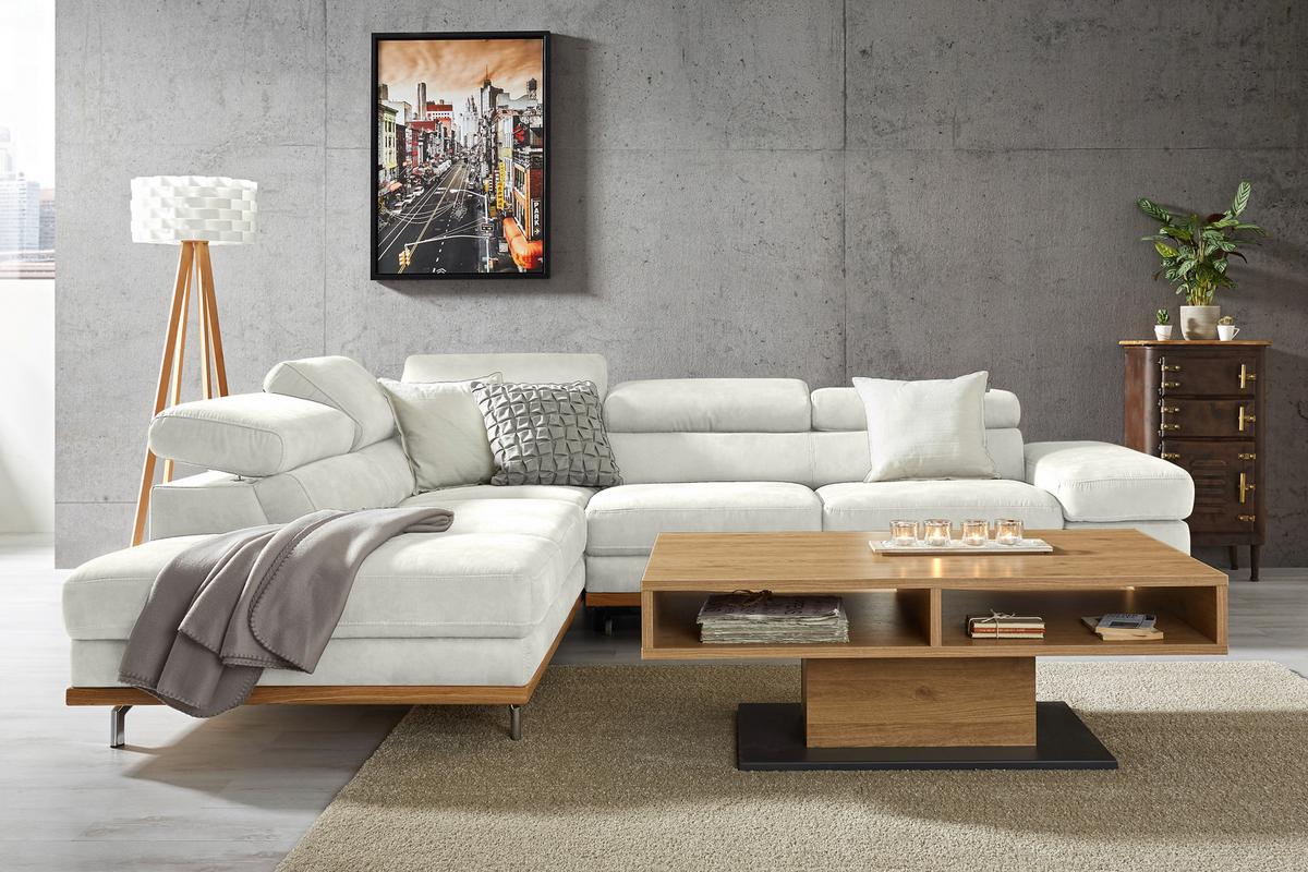 Wohnlandschaft Carmen Weiß - Schwarz/Weiß, MODERN, Leder/Holz (292/72/226cm) - Premium Living