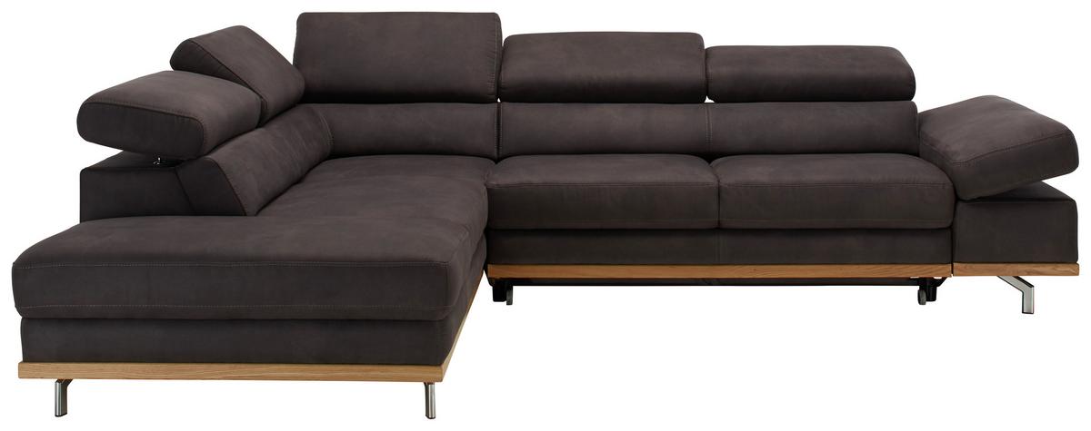 Ecksofa in Dunkelgrau mit Bettfunktion - Chromfarben/Dunkelgrau, Holz/Textil (292/93/226cm) - Premium Living