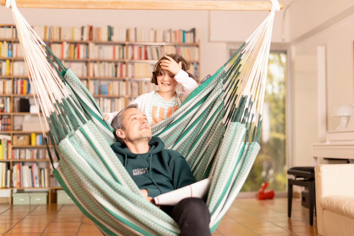 Hängesessel Kingsize Hammock Echtholz Grün/Dunkelgrün - Dunkelgrün/Grün, KONVENTIONELL, Holz/Textil (140/170/210cm) - La Siesta