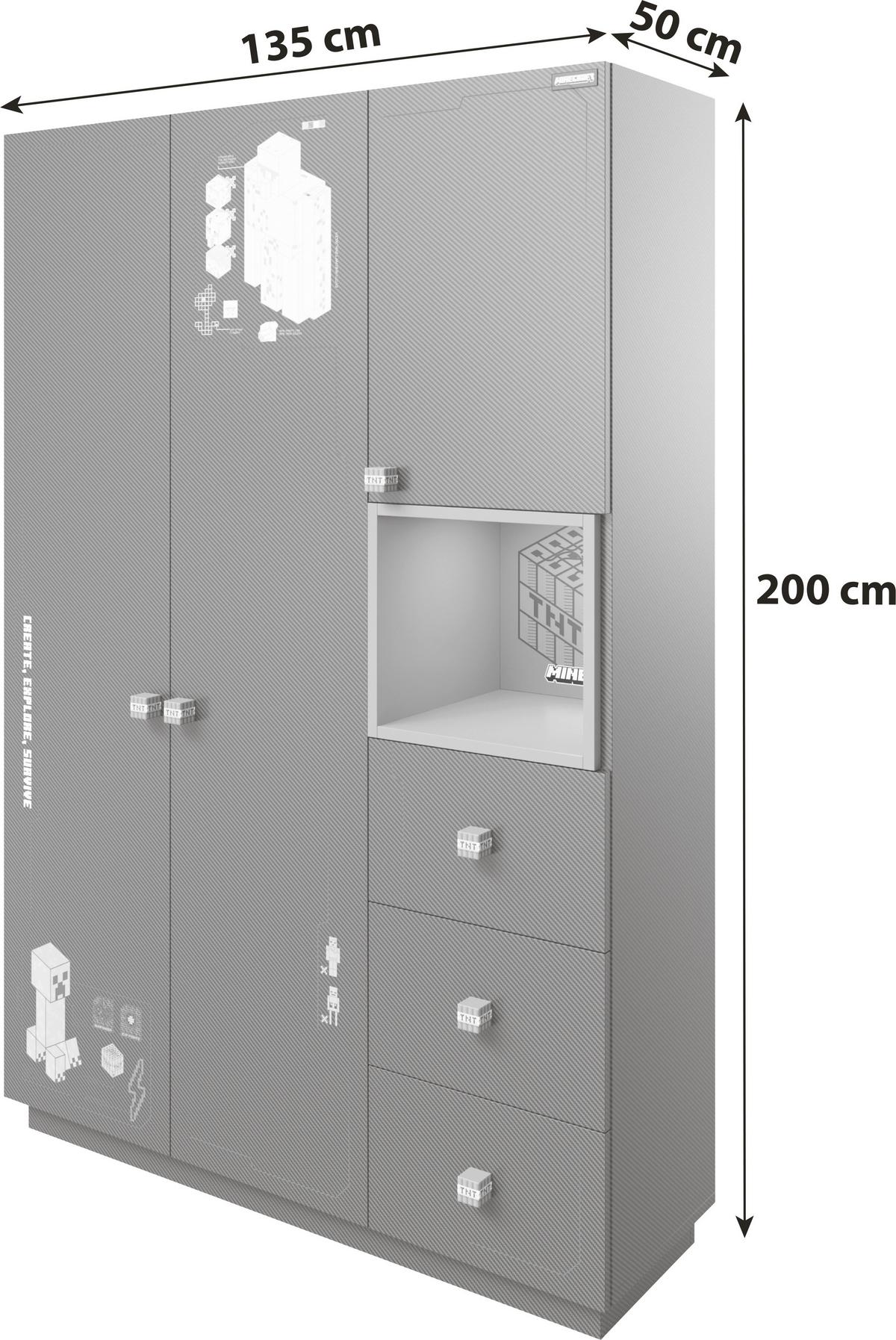 Kleiderschrank Minecraft Schwarz/Grün - Rot/Schwarz, MODERN, Holzwerkstoff/Kunststoff (135/200/50cm) - Minecraft