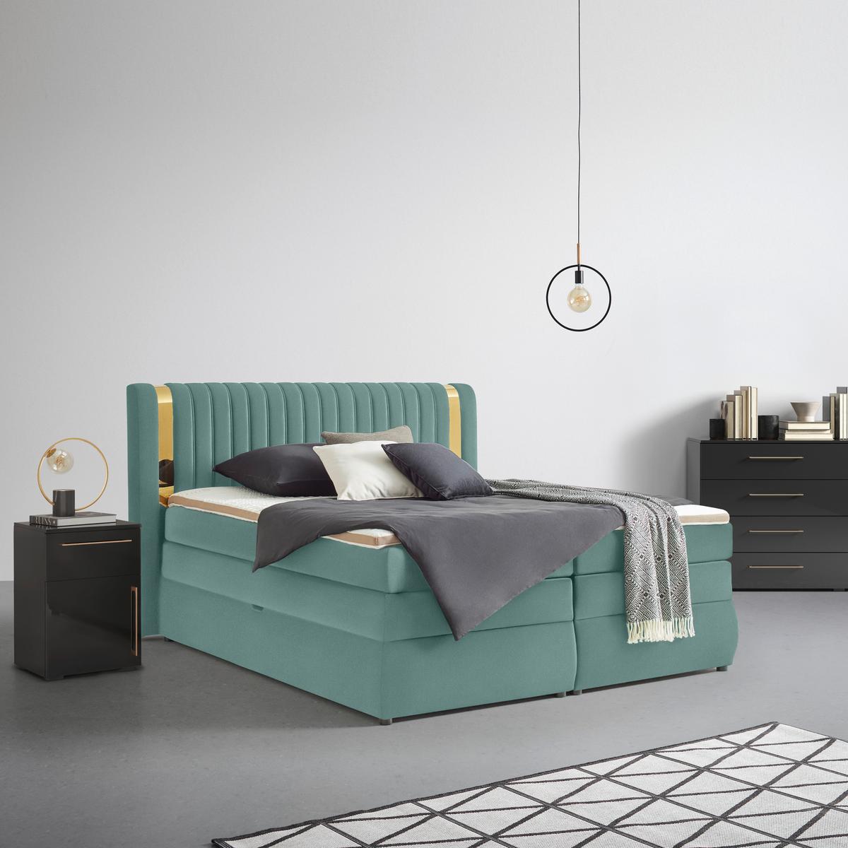 PAT BOXSPRING MINOLA GOLD EXKLUZIV - turcoaz, Konventionell, textil (160/200cm) - Premium Living