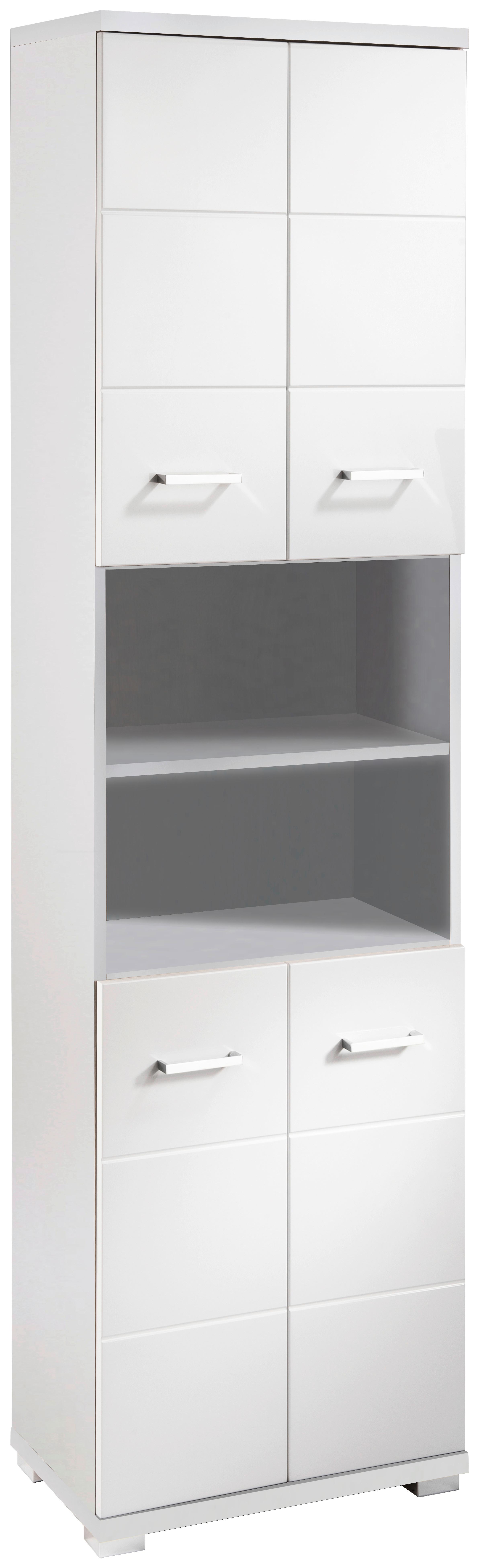 Hochschrank ''Nebraska'', Weiß Hochglanz - Chromfarben/Weiß Hochglanz, MODERN, Holzwerkstoff/Kunststoff (50/192/31,5cm) - MID.YOU