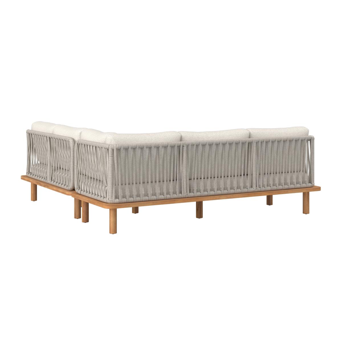 Loungegarnitur Mara Holz Outdoorstoff/Metall +Abdeckung - Creme/Teakfarben, MODERN, Holz/Textil (190/62,5/70cm) - Bessagi Garden