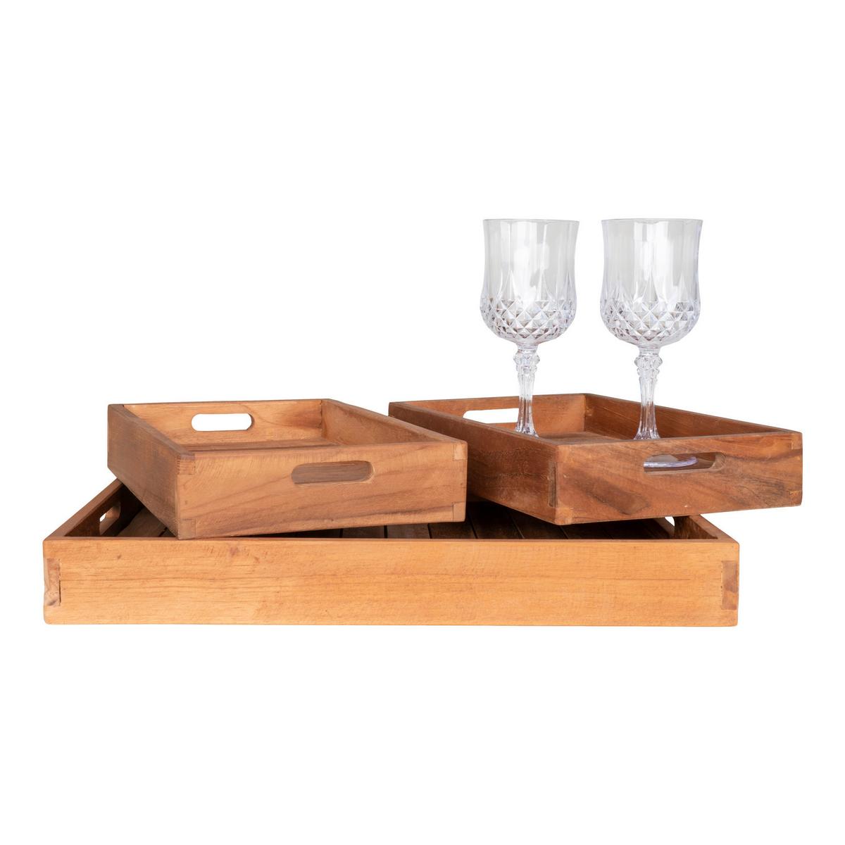 Serviertablett-Set Faro Tray Teakfarben, 3-teilig - Teakfarben, Design, Holz (38/58cm)