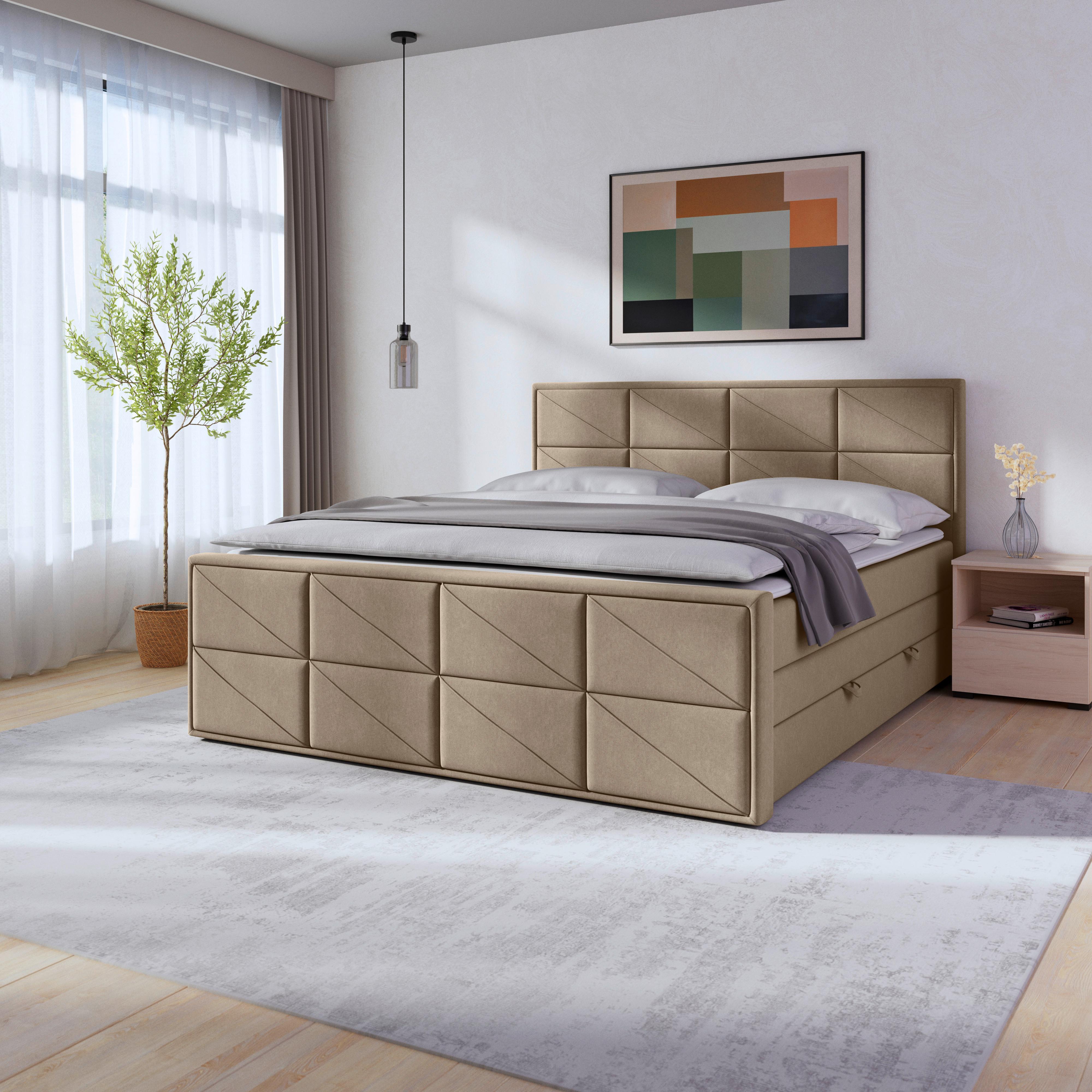 Boxspringbett Helsinki ca. 180x200 cm Beige - Beige, MODERN, Holz/Kunststoff (180/200cm) - MID.YOU