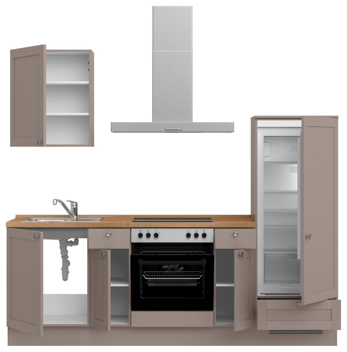 Küchenleerblock Frame Low o. Geräte Beigebraun - Edelstahlfarben/Eichefarben, MODERN, Holzwerkstoff/Metall (240cm) - Nobilia