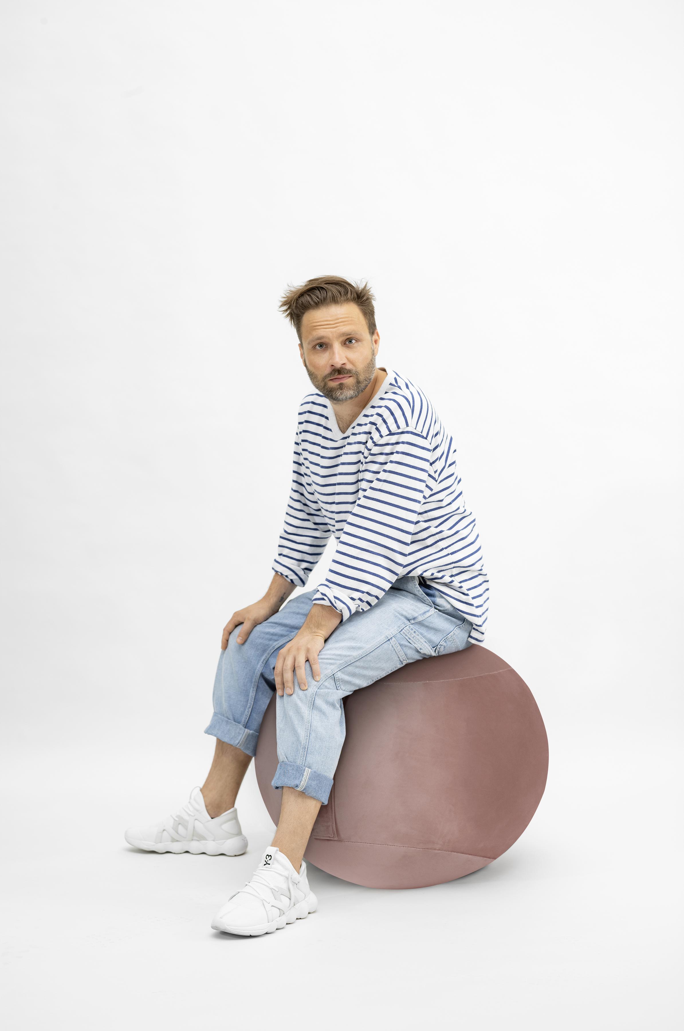 PIŁKA DO SIEDZENIA SITTING BALL SAMT UNI - brudny róż/szary, Basics, tkanina (65cm)