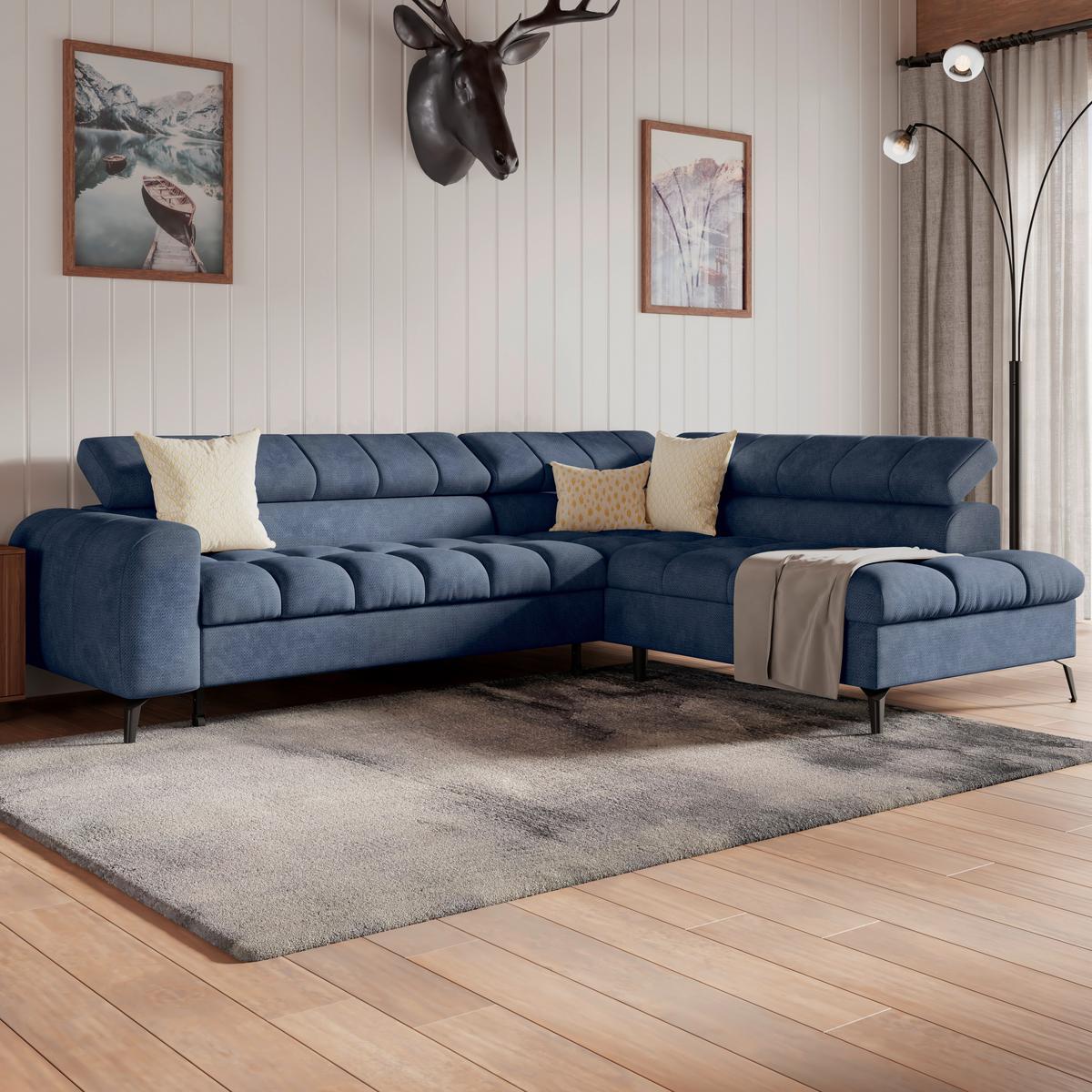 Kutna Garnitura Volf - plava/crna, Trend, tekstil/metal (261/203cm)