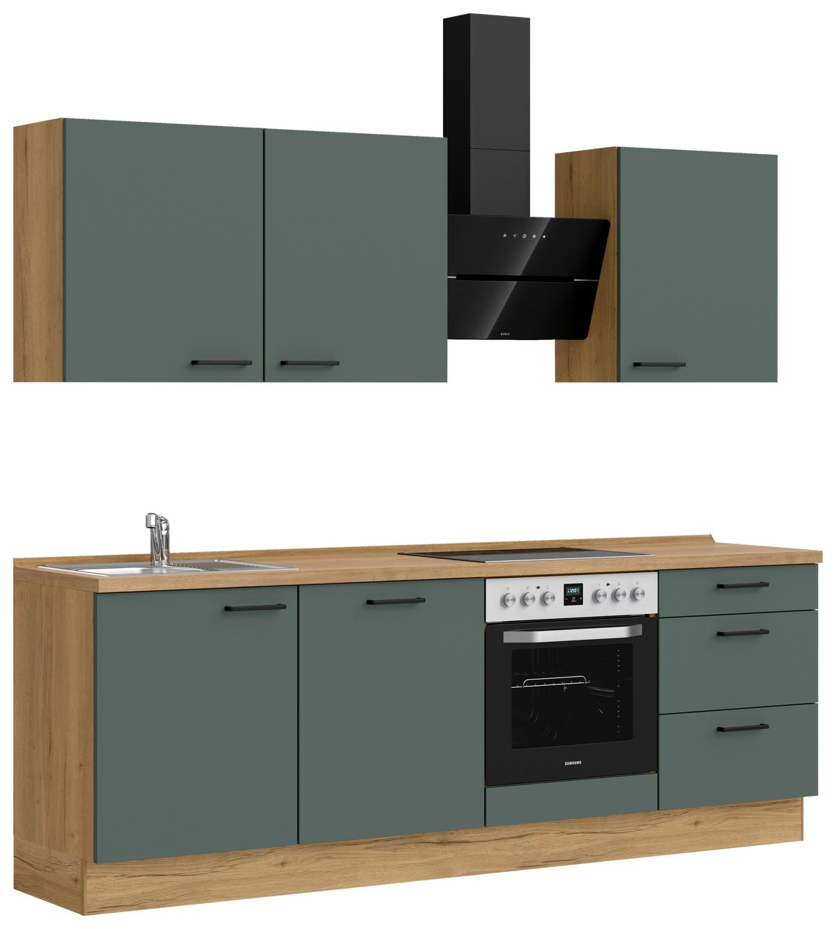Küchenblock Easytouch High m. Geräten Dunkelgrün - Dunkelgrün/Eichefarben, MODERN, Holzwerkstoff/Metall (240cm) - Nobilia