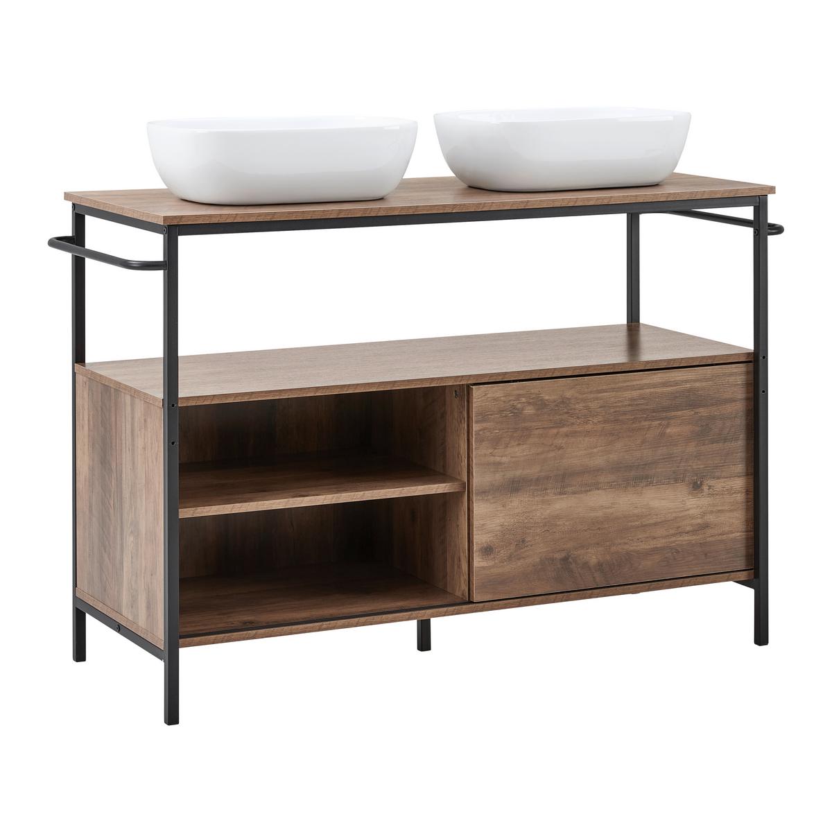 Badezimmer Dell Braun mit 2 Waschbecken - Schwarz/Naturfarben, MODERN, Keramik/Holzwerkstoff (120/85/50cm) - Bessagi Home