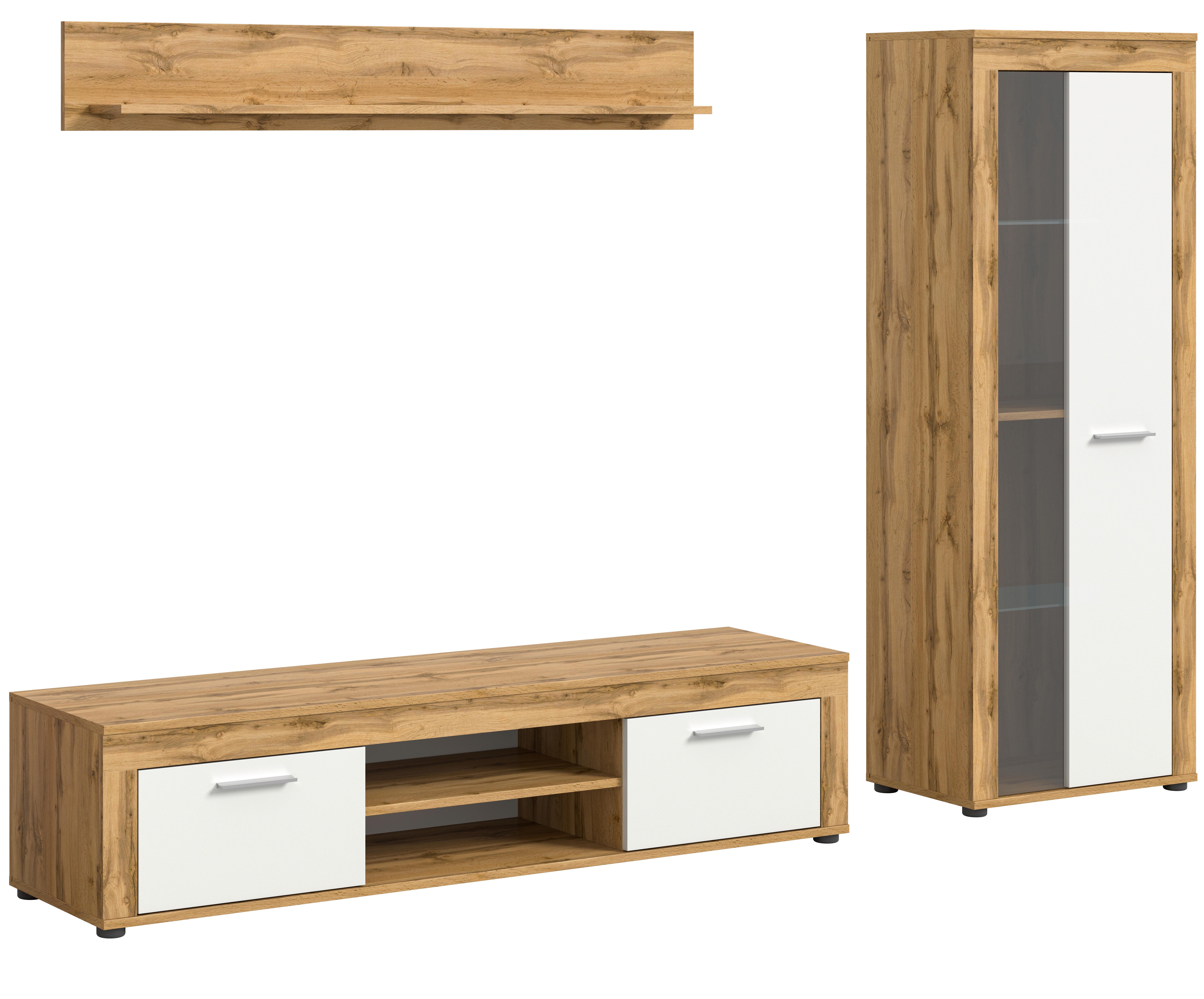 ANSAMBLU MOBILIER CAMERA DE Z JAM - alb/stejar Wotan, Design, sticlă/material pe bază de lemn (235/159/35cm) - Modern Living