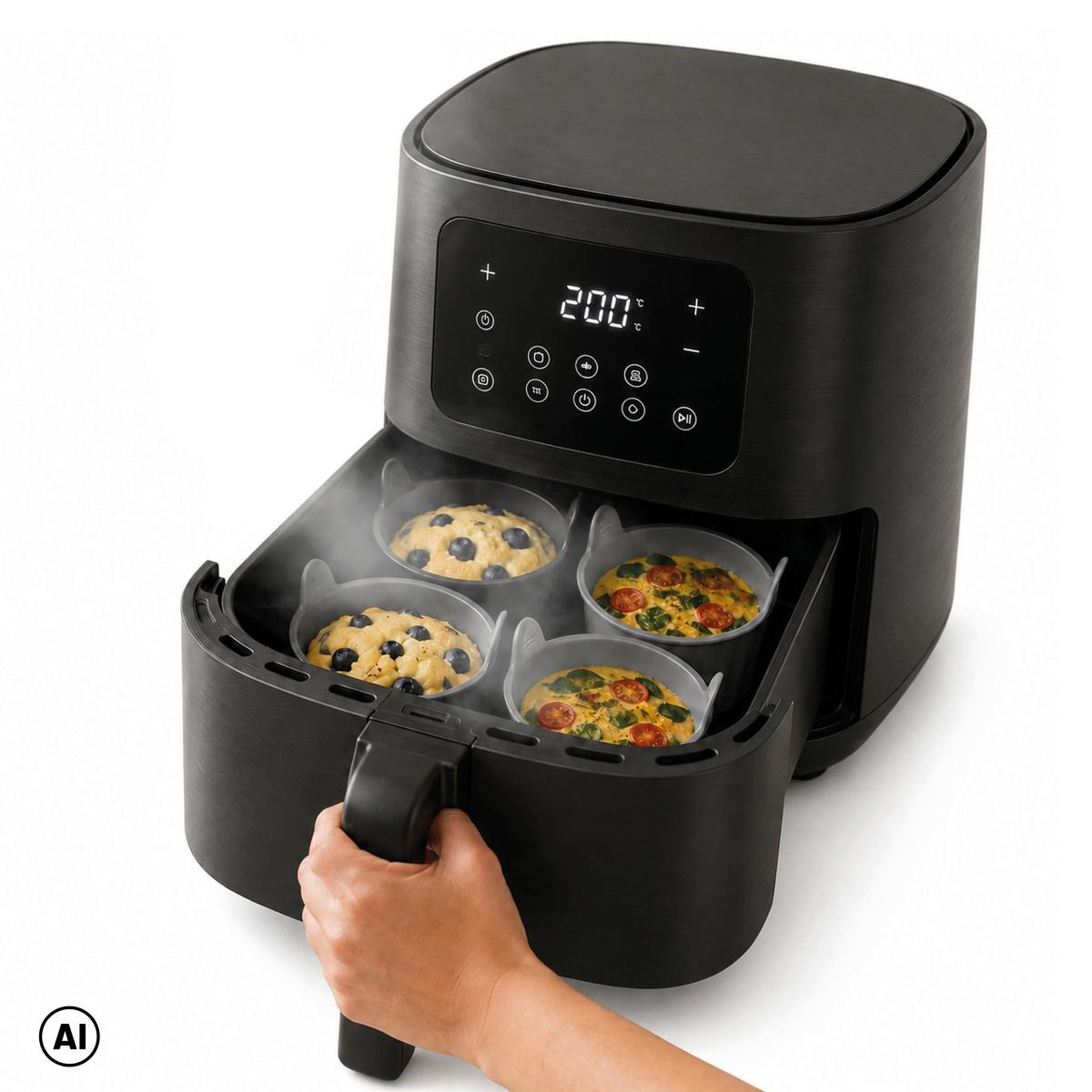 SILIKONFORM FÜR FRITTEUSE MUFFIN - AIR FRYER - Schwarz/Grau, KONVENTIONELL, Kunststoff (6,5/6,5cm) - GOURMETMAXX
