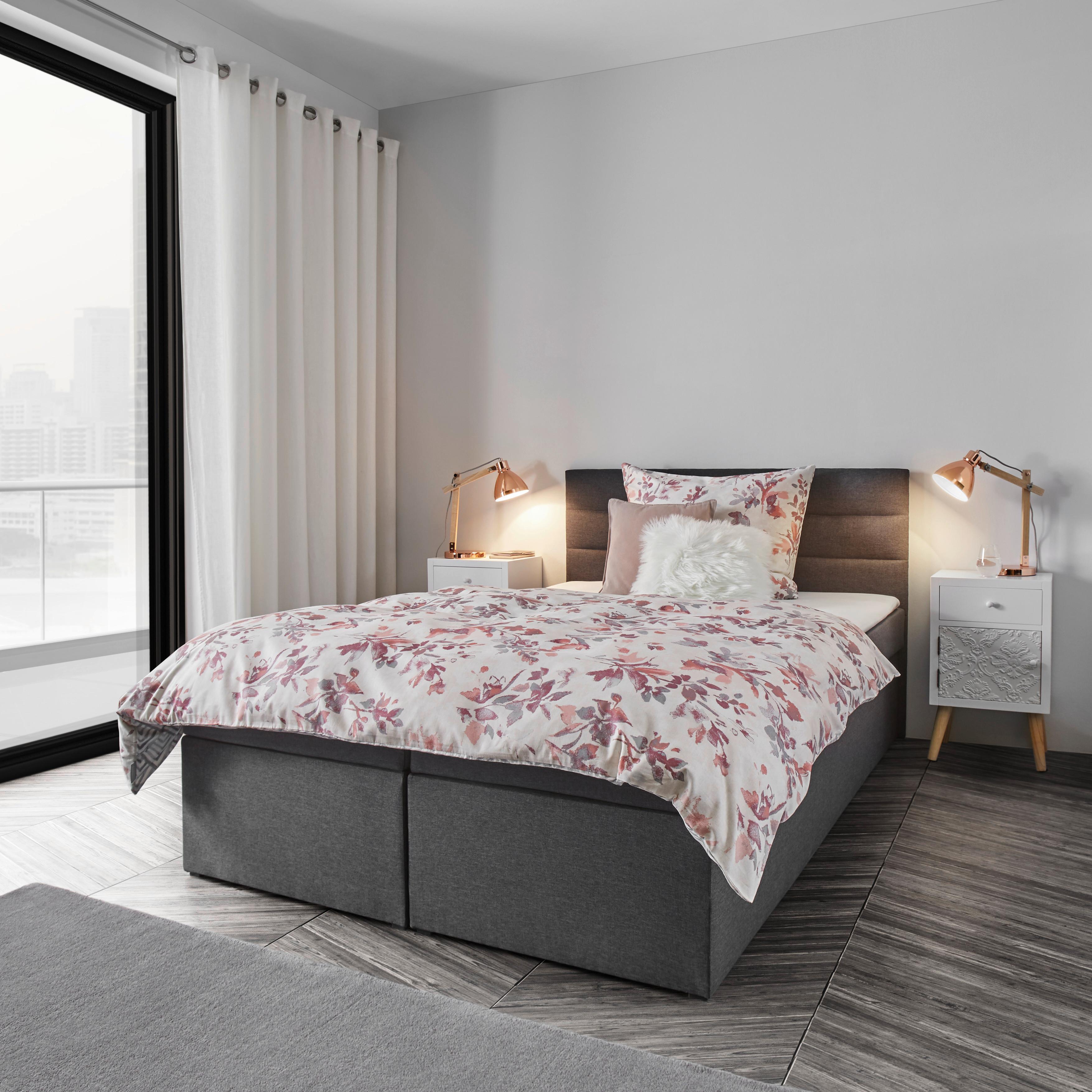 Boxbett Lisa ca. 140x200 cm Dunkelgrau mit Topper - Dunkelgrau/Schwarz, MODERN, Holz/Holzwerkstoff (140/200cm) - Bessagi Home
