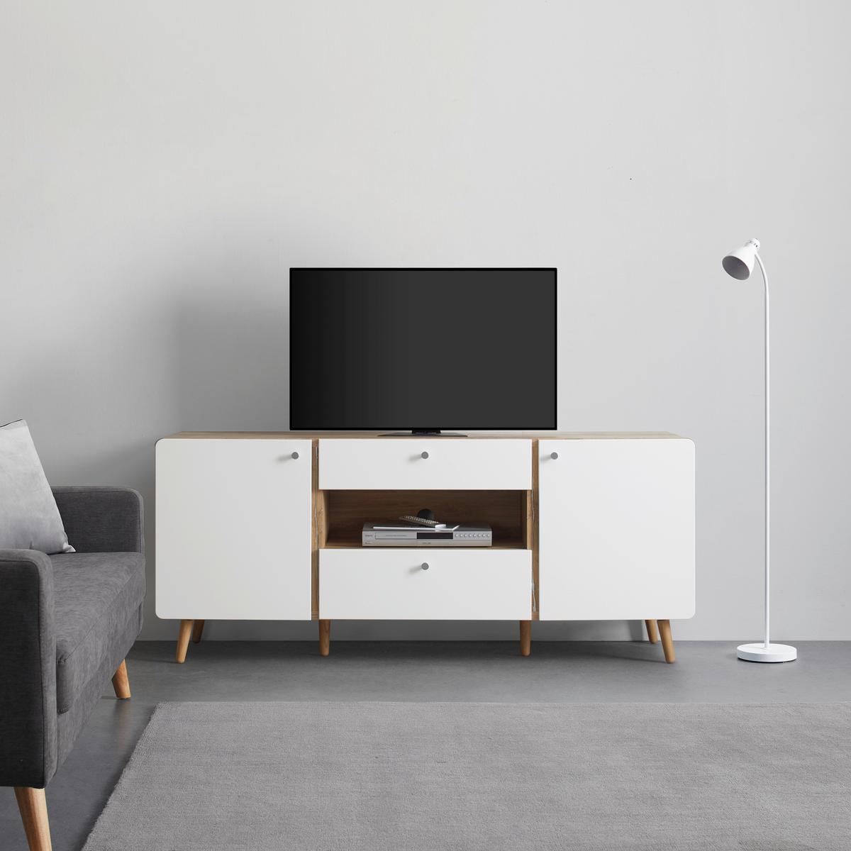 Lowboard Ronda in Weiss/Eichefarben - Weiss/Eichefarben, Modern, Holzwerkstoff (178/76/4,5cm) - Premium Living