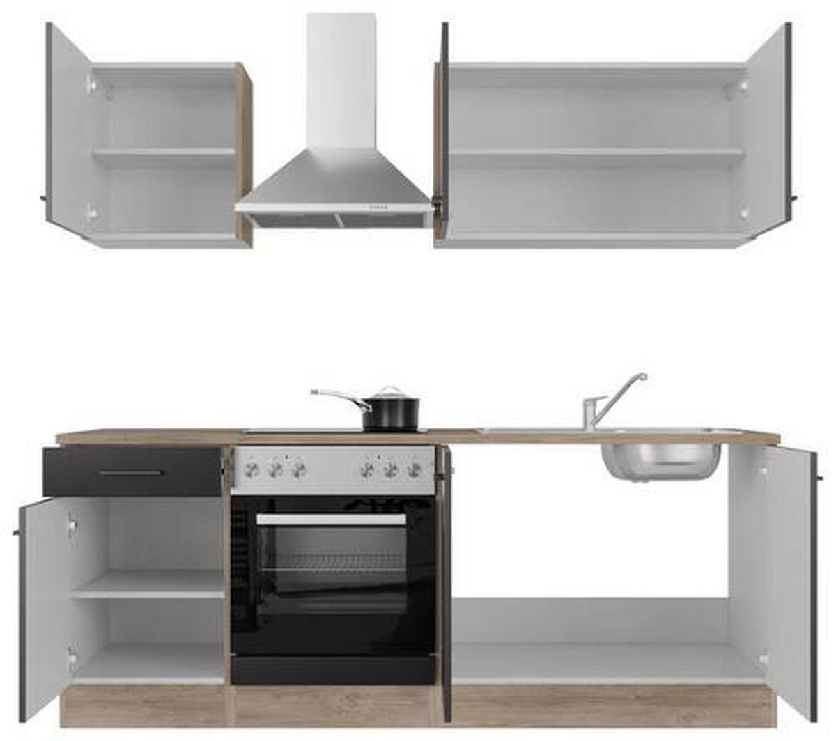 Kuhinjski Blok Capri, Črna, Hrast - črna/barve hrasta, Moderno, kovina/leseni material (210cm) - FlexWell