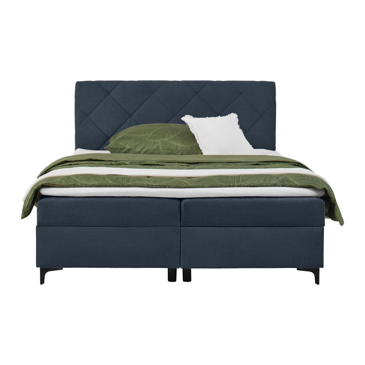 Boxbett Wind Dunkelblau ca. 160x200cm - Schwarz/Dunkelblau, KONVENTIONELL, Textil/Metall (160/200cm) - Mömax