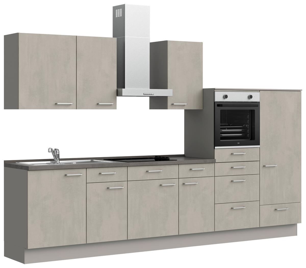 Küchenblock Riva Low m. Geräten Grau - Schieferfarben/Edelstahlfarben, MODERN, Holzwerkstoff/Metall (330cm) - Nobilia