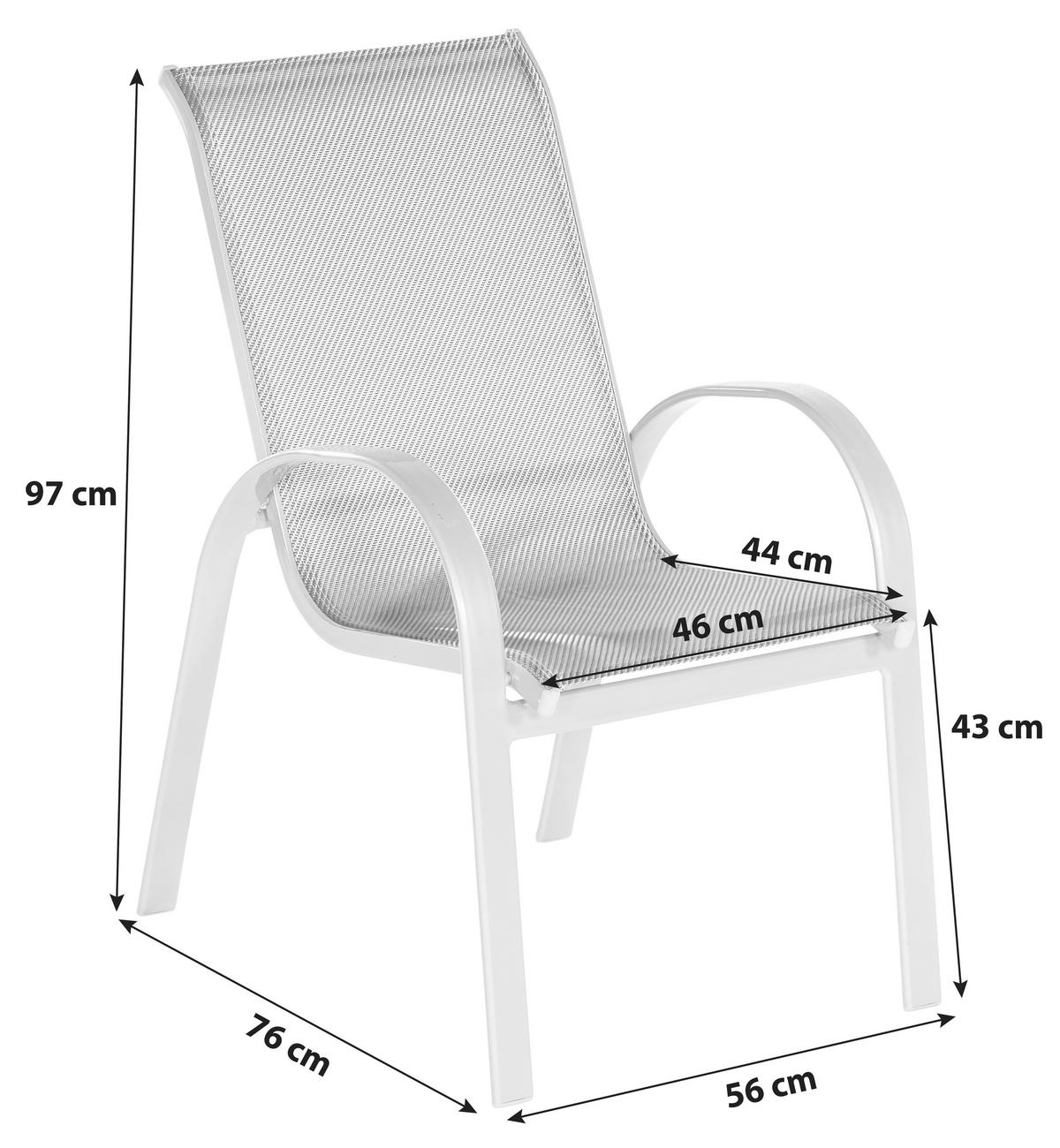 Gartensessel 2er-Set stapelbar Amalfi Metall/Textil - Silberfarben/Braun, KONVENTIONELL, Textil/Metall (56/97/76cm) - Gardenson