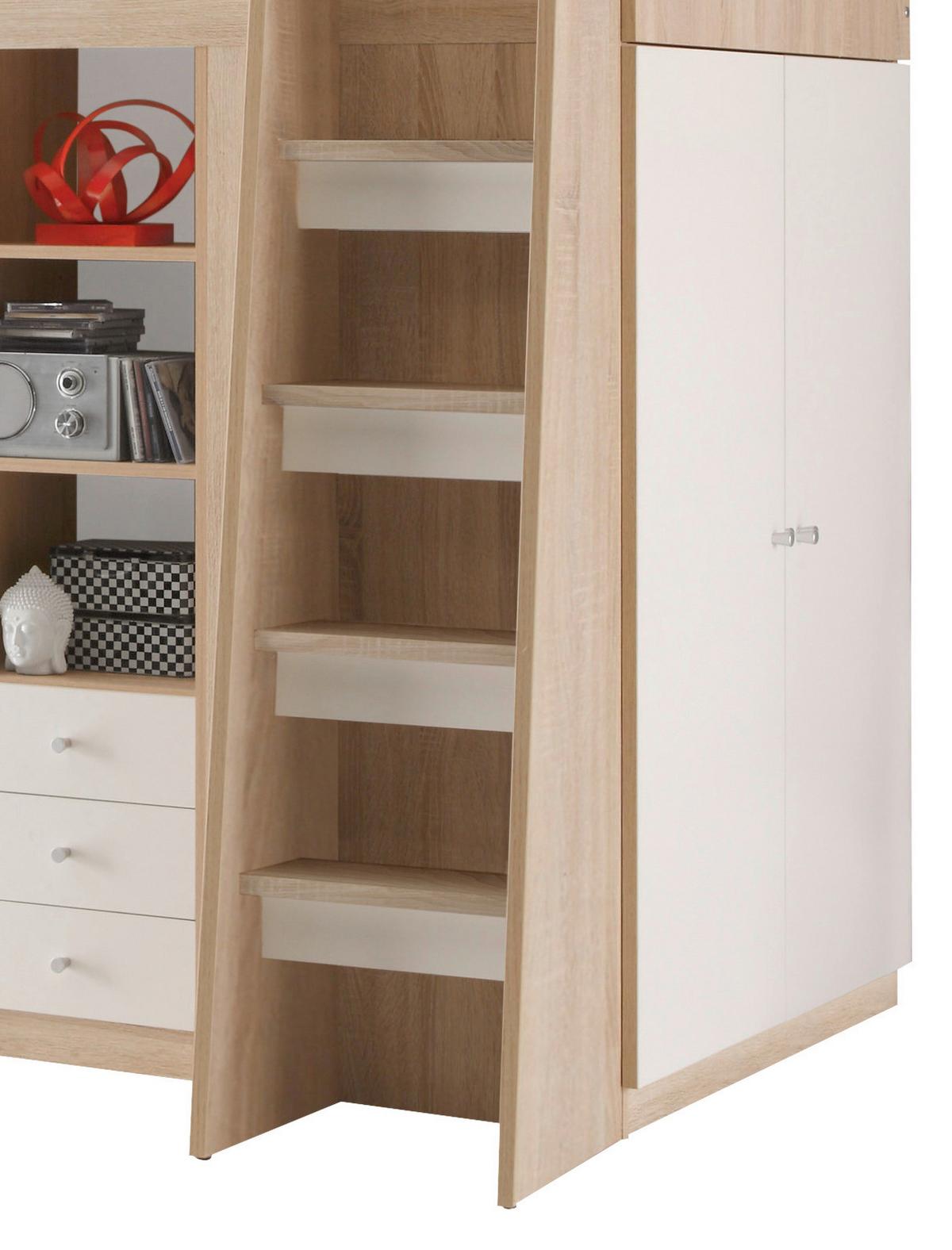 Stauraumbett in Weiss/Sonoma Eiche 'Unit' - Eichefarben/Weiß, MODERN, Holzwerkstoff (90/200cm) - MID.YOU