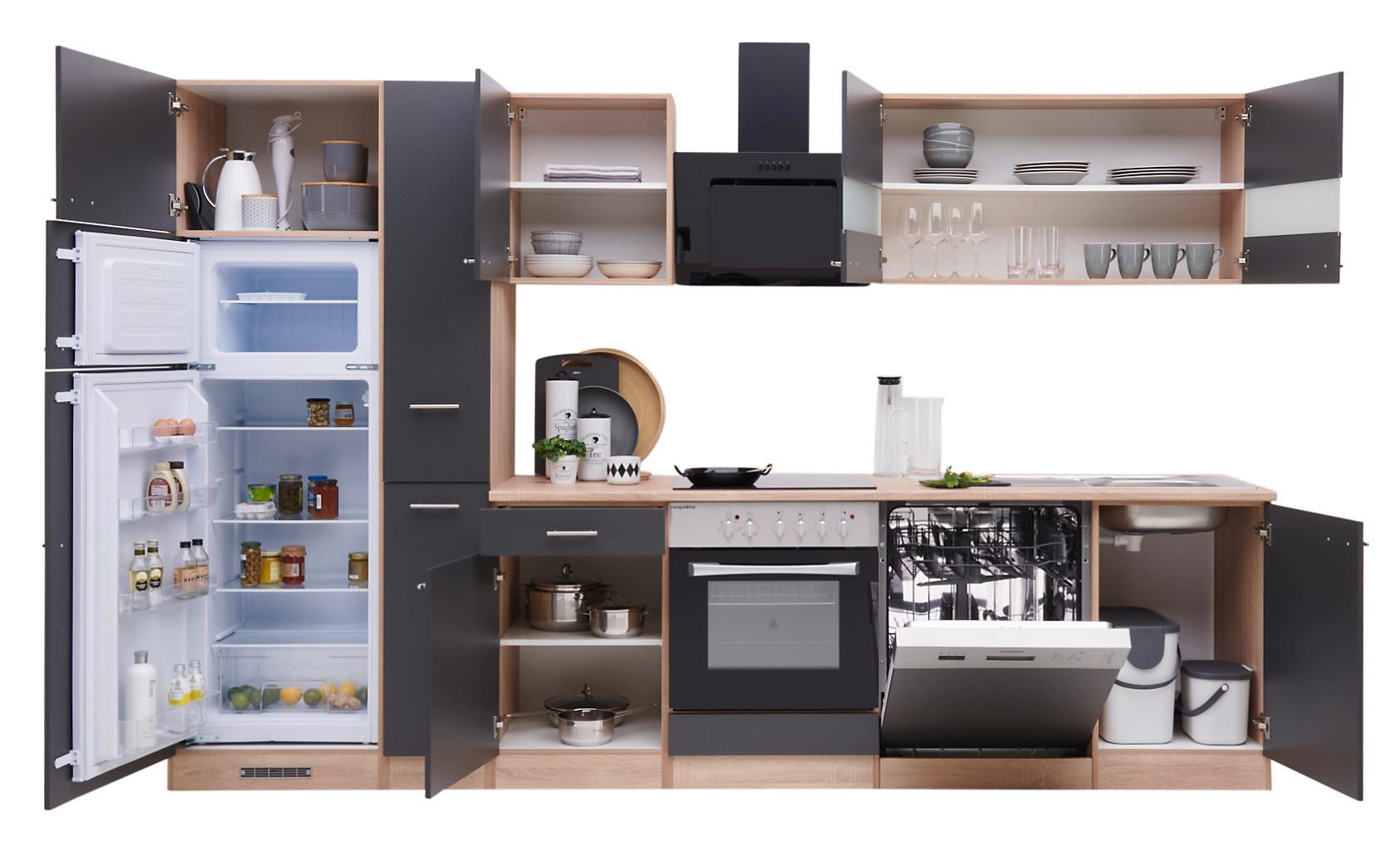 Küchenblock ECONOMY 310 Grau/Eiche B: ca. 310 cm - Eichefarben/Grau, Basics, Holzwerkstoff (310cm) - Respekta